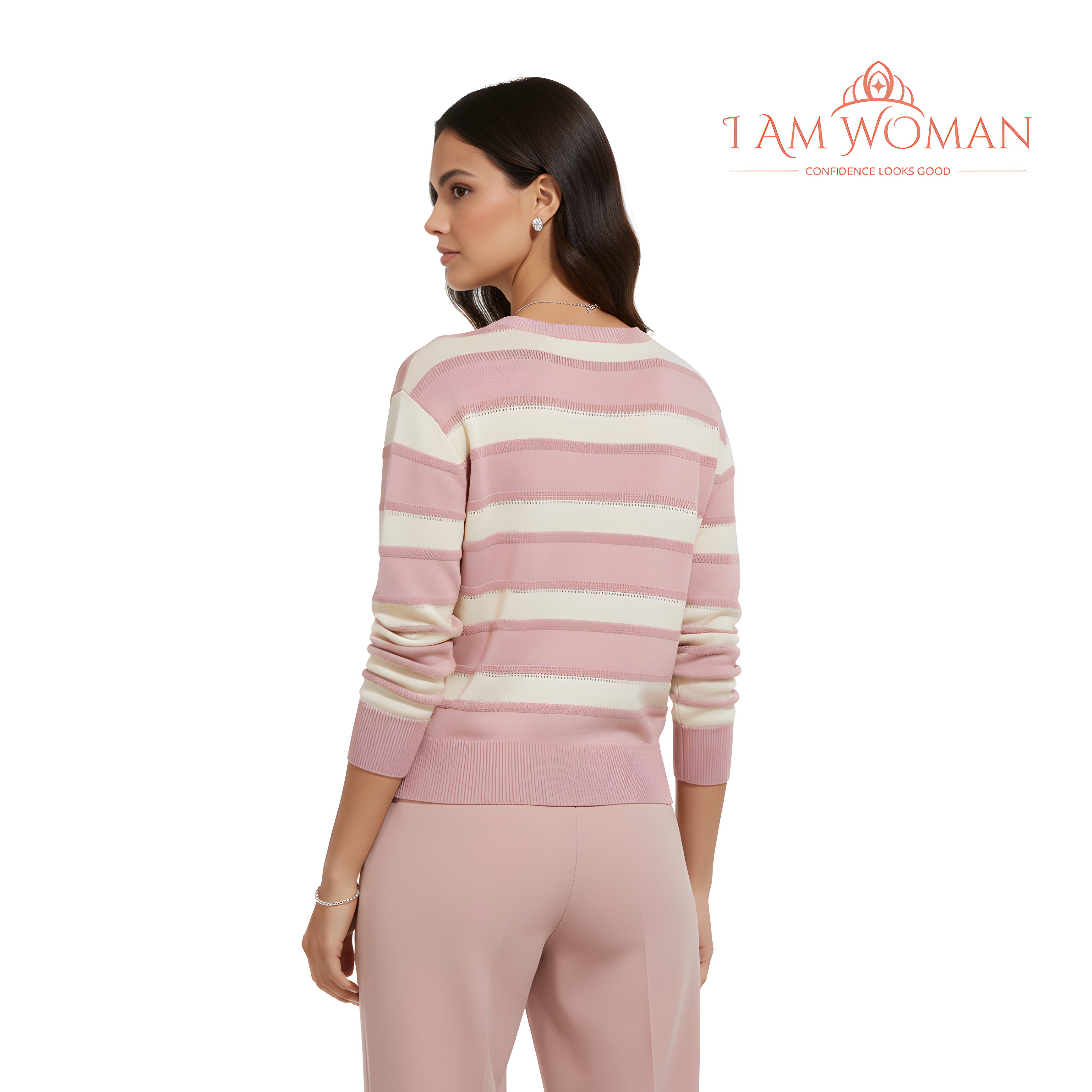 I Am Woman Pink and Beige Striped Sweater