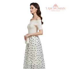 I Am Woman Off-White Tulle Skirt with Black Bows Print