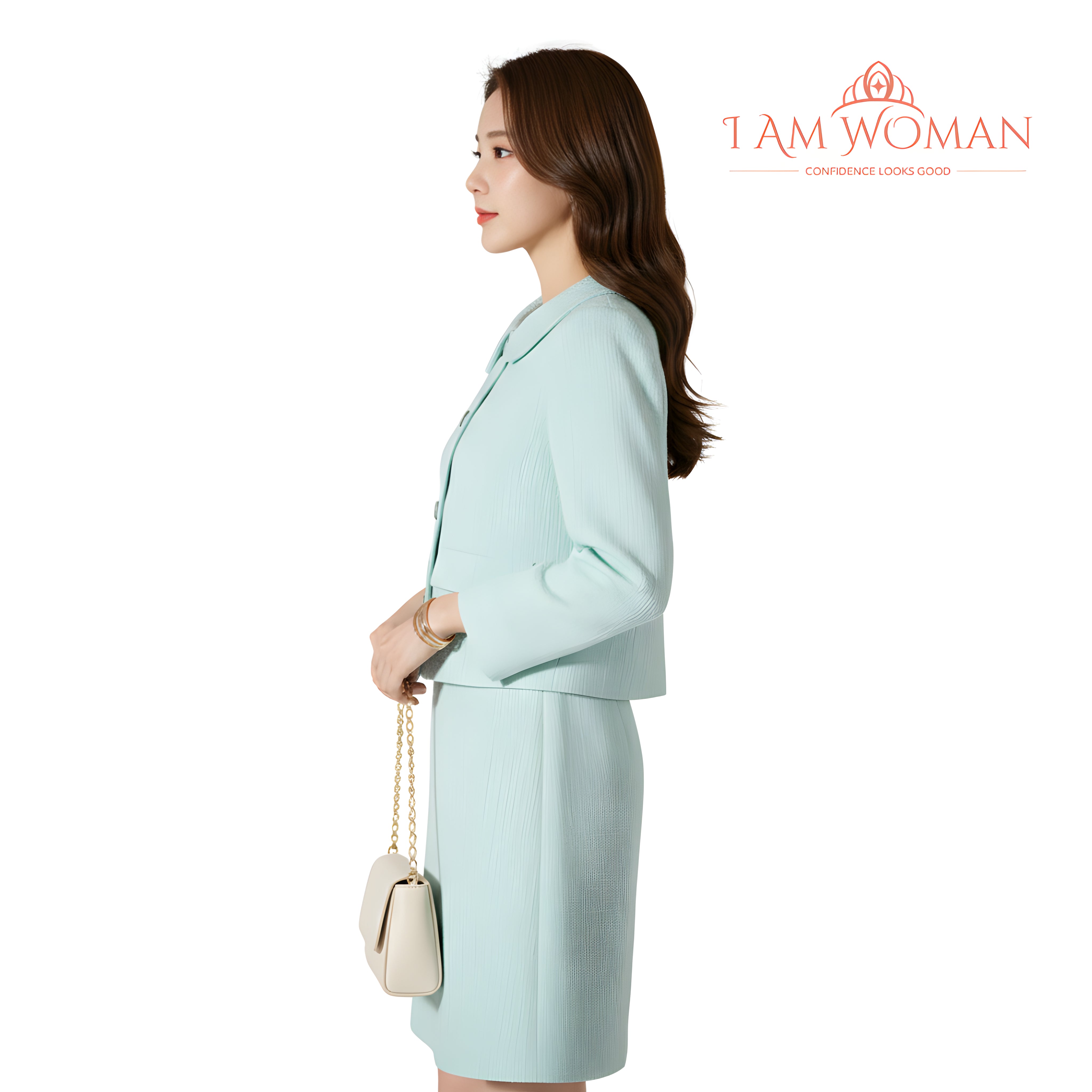 I Am Woman Mint Green Tweed Jacket with Skirt Set