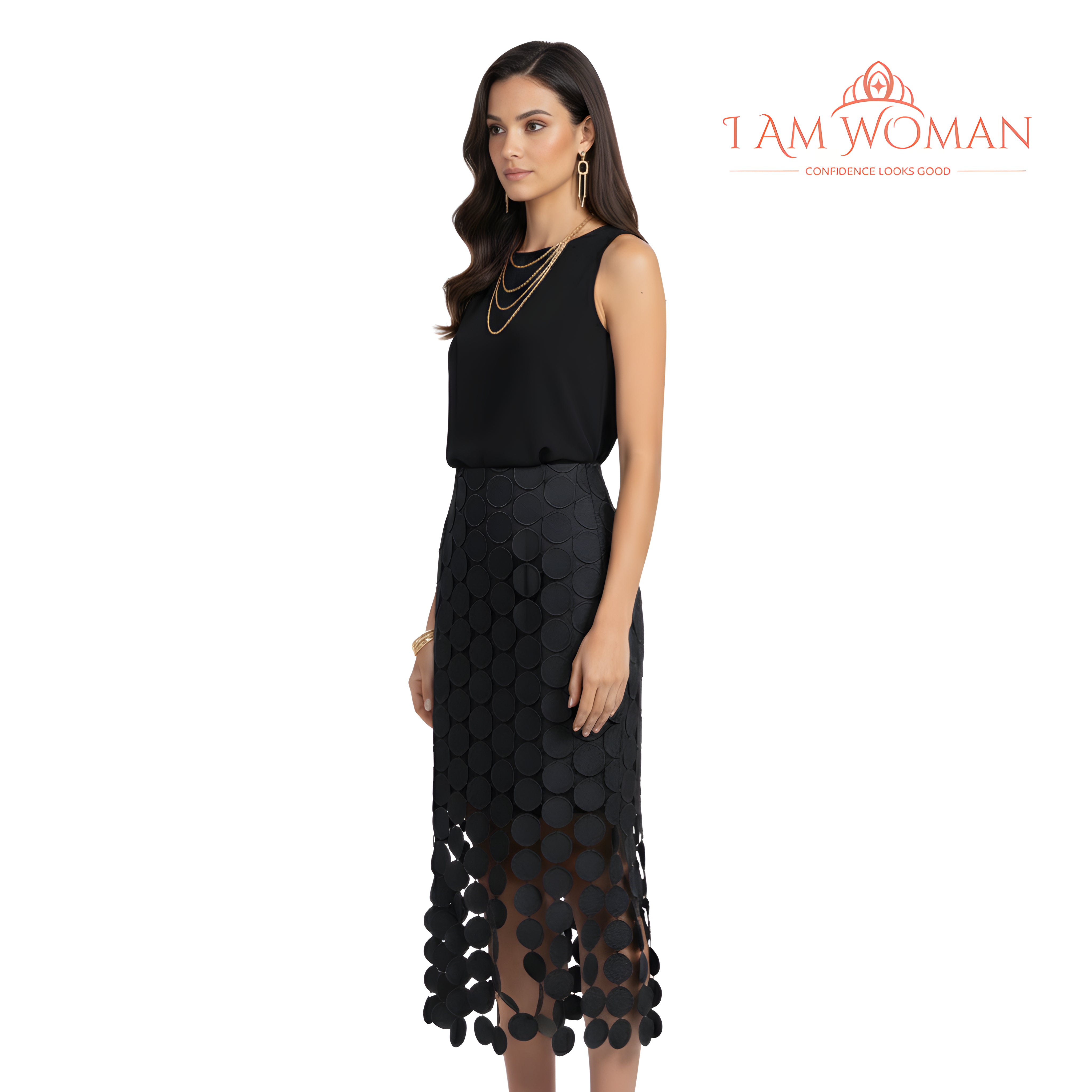 I Am Woman Black Circle Embellished Skirt