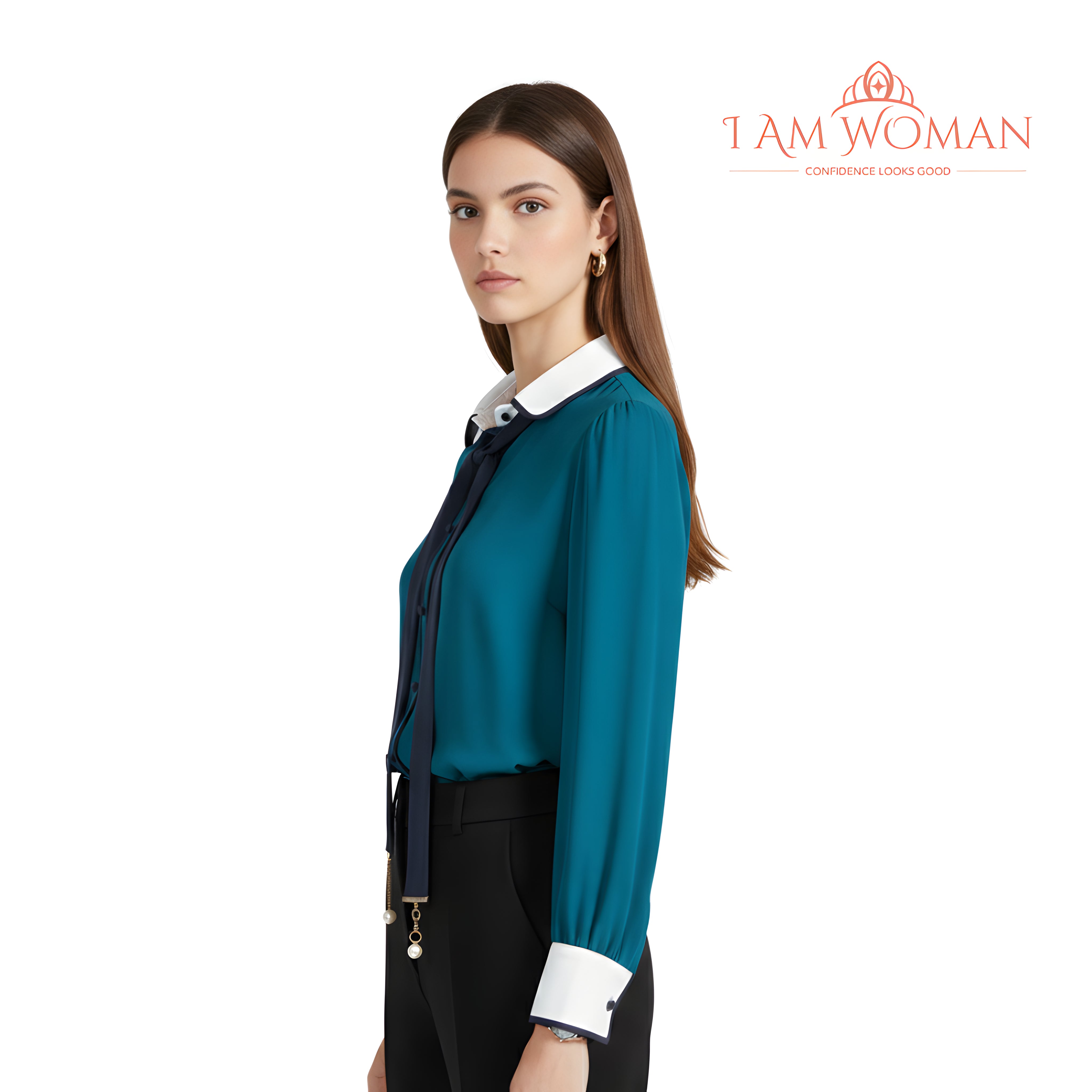 Emerald Green Blouse with Navy Necktie