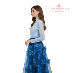 I Am Woman Blue Floral Print Tulle Skirt