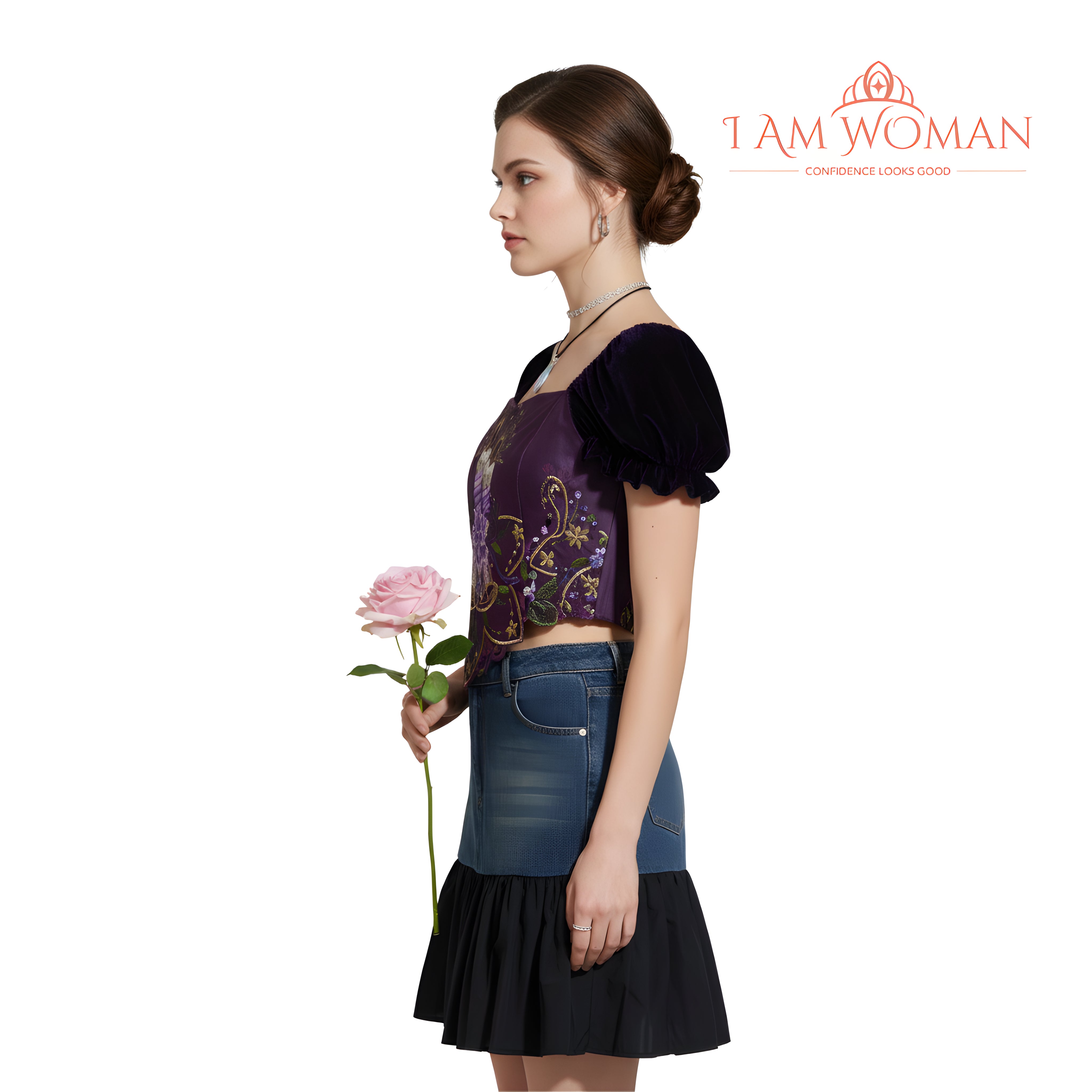 I Am Woman Purple Embroidered Velvet Top