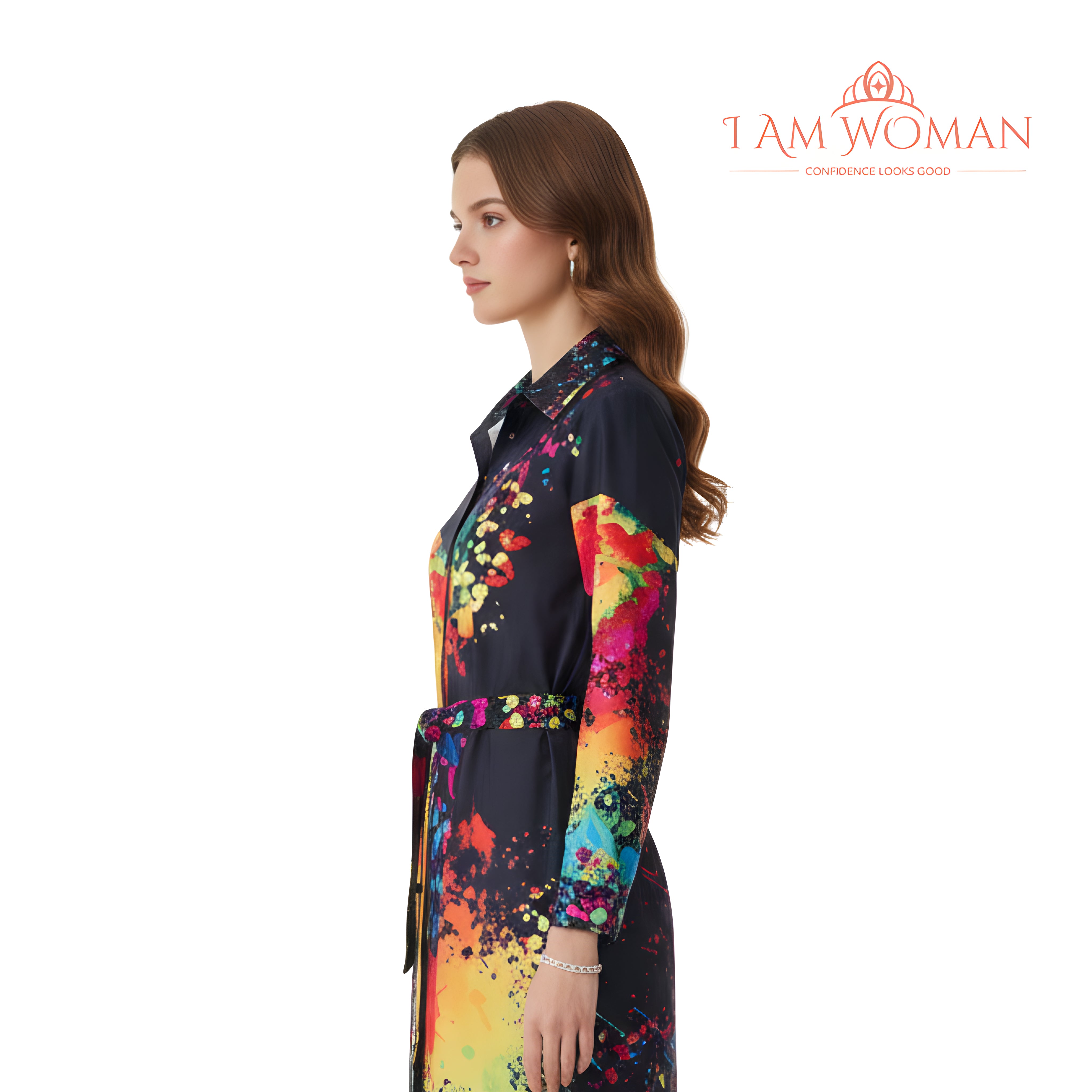 I Am Woman Black, Rainbow Splatter Paint, Butterfly Print Shirt