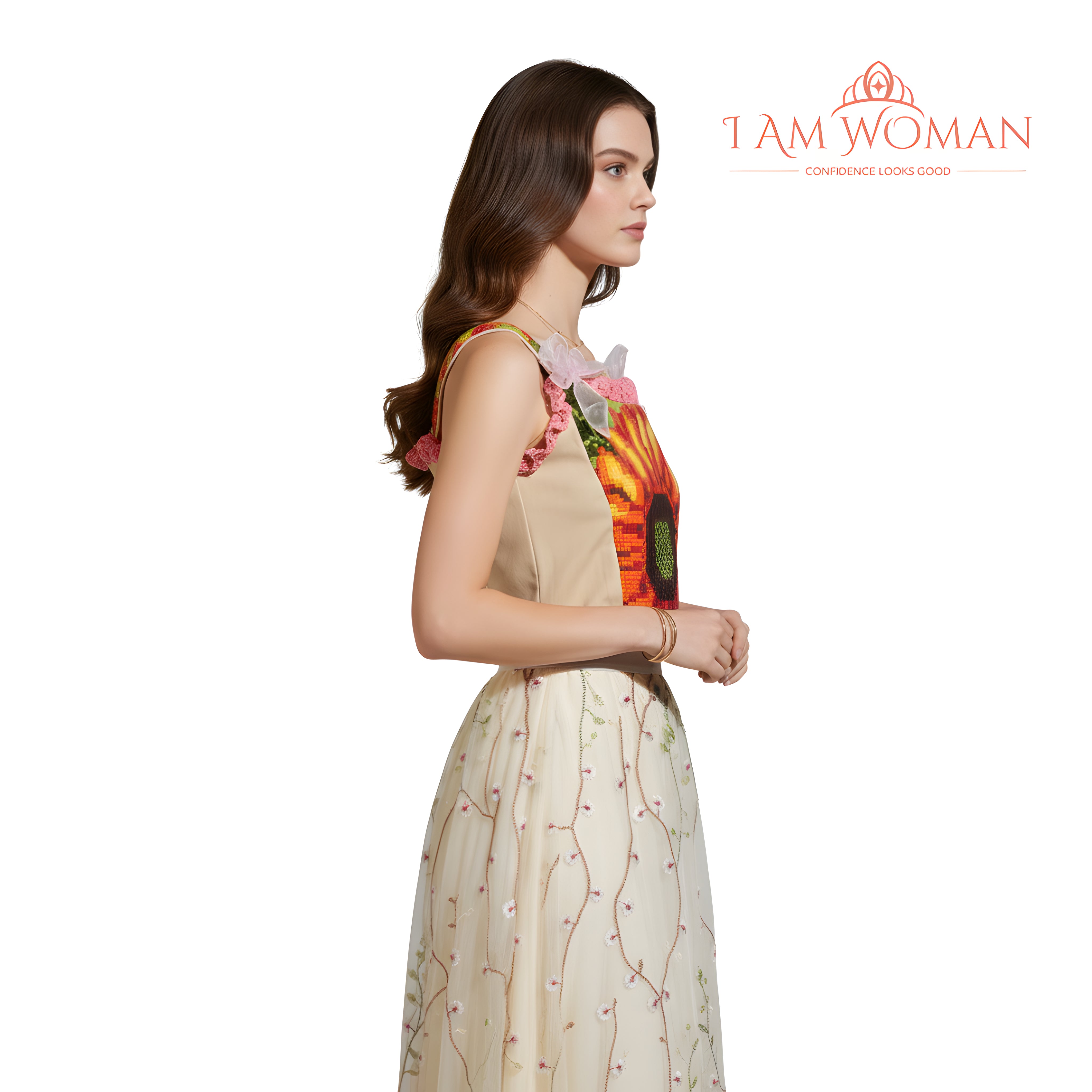 I Am Woman Sunflower Embroidered Cropped Top