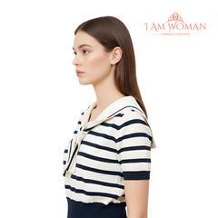 Striped Sailor Knit Top (White/Navy)