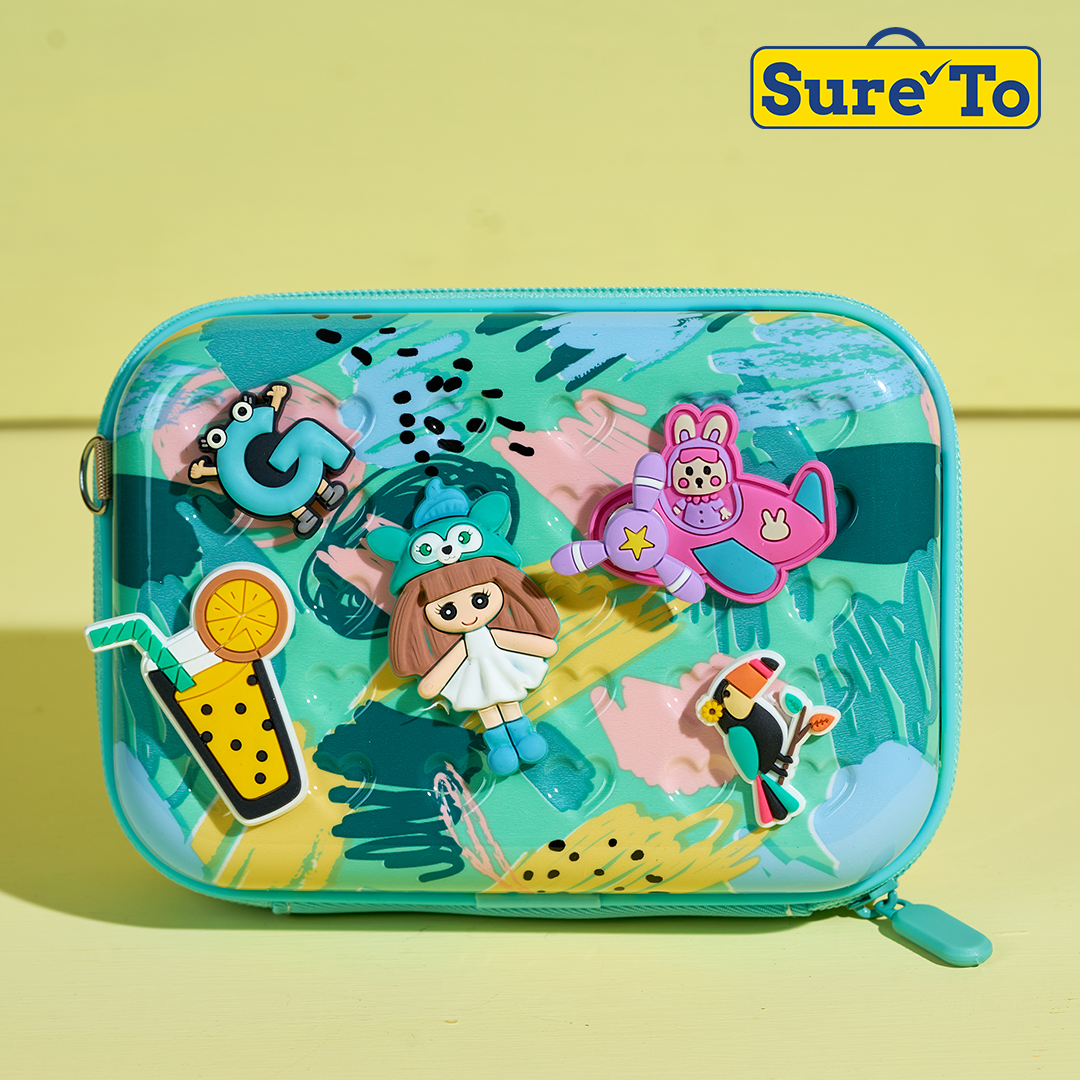 Sureto Mini Pouch with 2 pieces Jibbitz and Sling Blue Green Printed