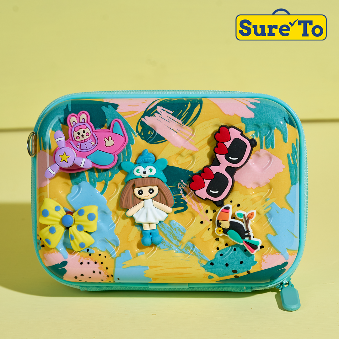 Sureto Mini Pouch with 2 pieces Jibbitz and Sling Blue Yellow Printed