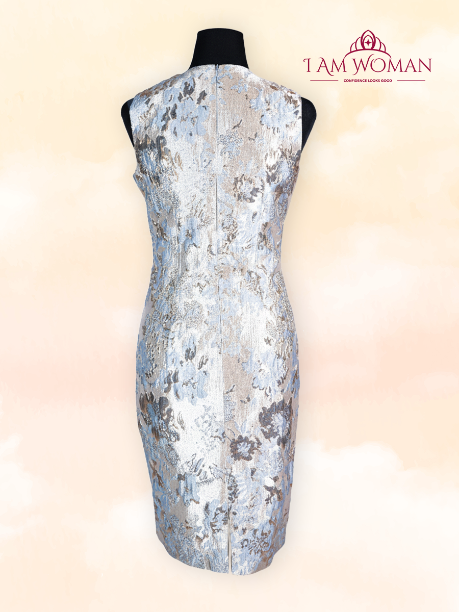 Silver Floral Print Sleeveless Dress