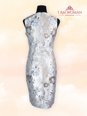 Silver Floral Print Sleeveless Dress