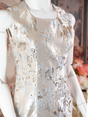 Silver Floral Print Sleeveless Dress