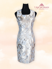 Silver Floral Print Sleeveless Dress