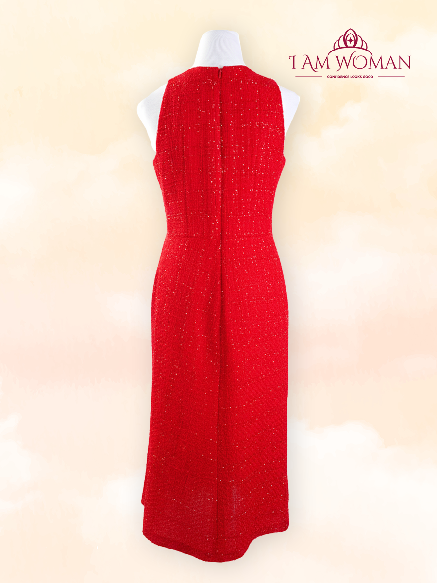 Crimson Red Shimmer Long Dress