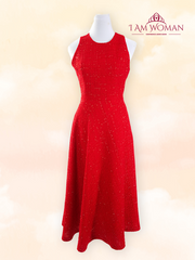Crimson Red Shimmer Long Dress