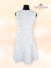 Sleeveless, light gray multi color tweed dress