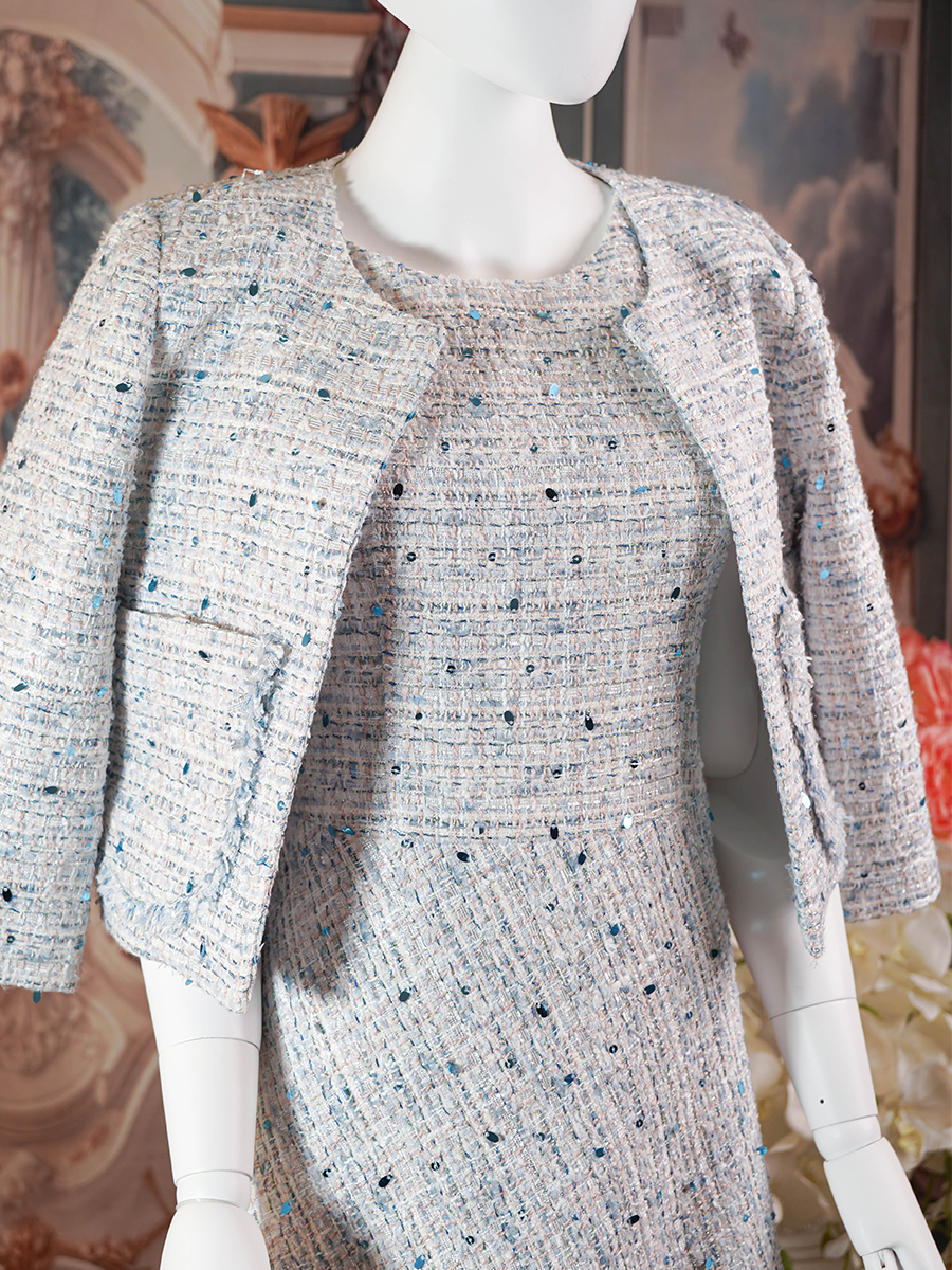 Gray Multi Colored Sequined tweed cropped jacket