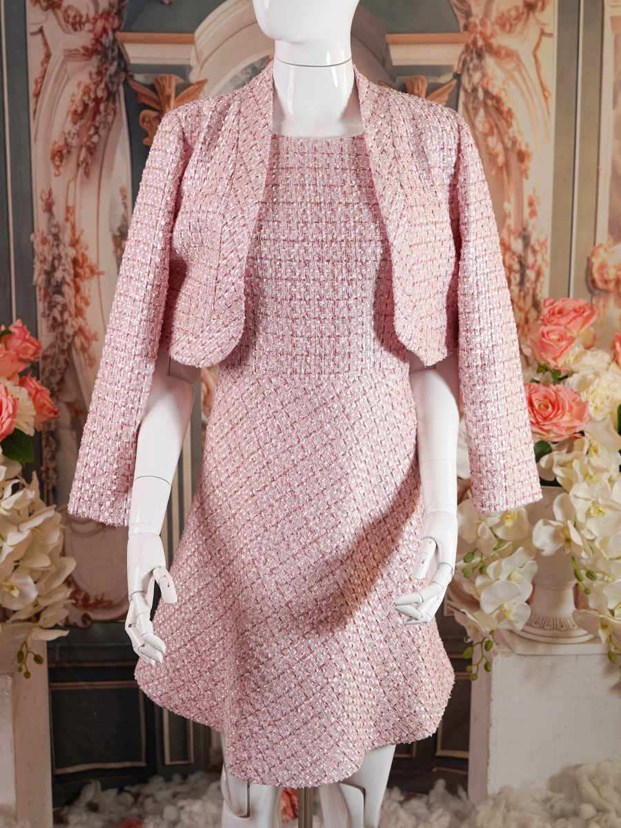 Pink tweed dress short sleeves