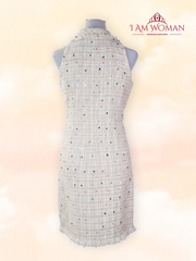 Beige tweed dress with embellished buttons
