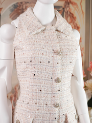 Beige tweed dress with embellished buttons
