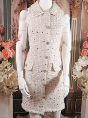 Beige tweed dress with embellished buttons