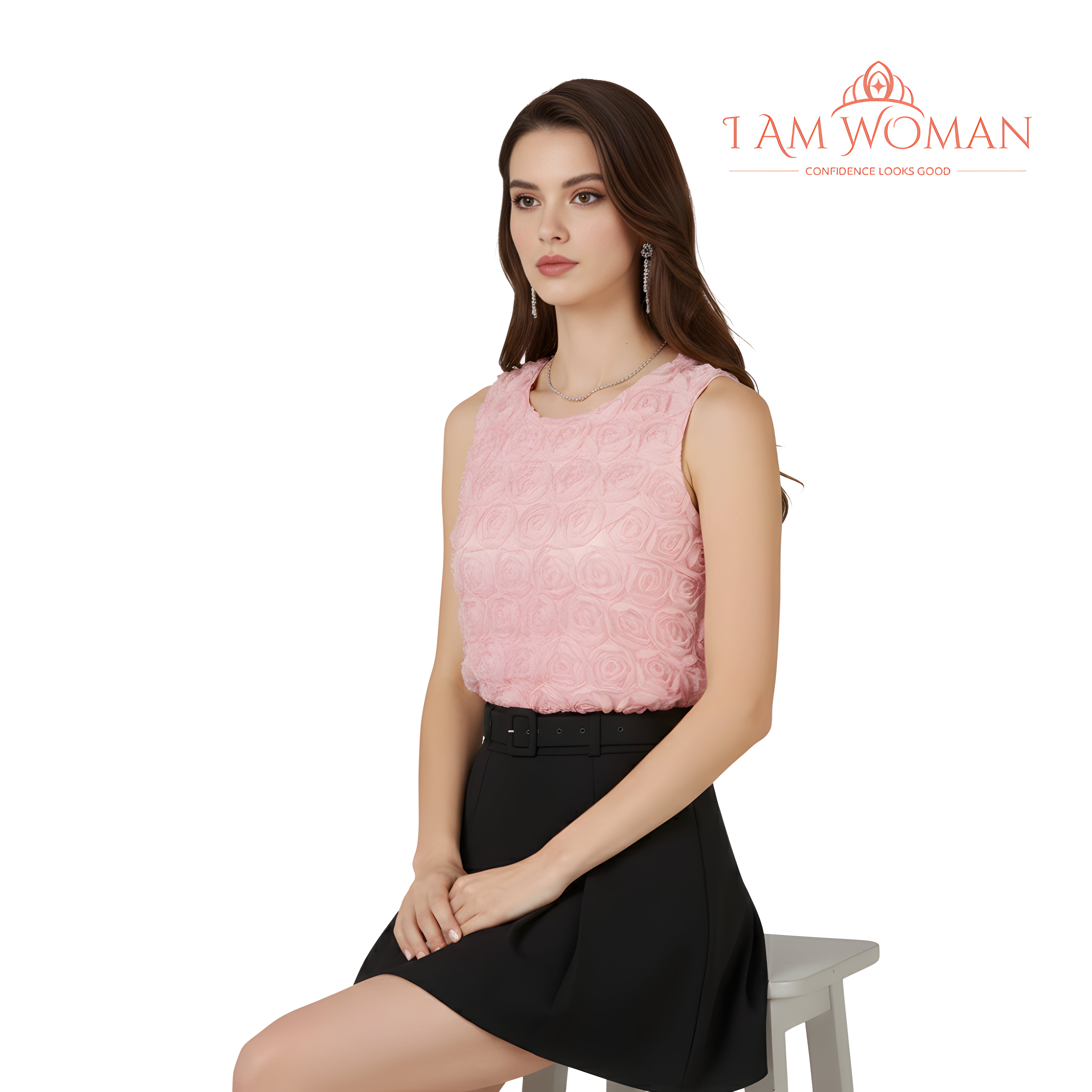 I Am Woman Pink 3D Rose Top