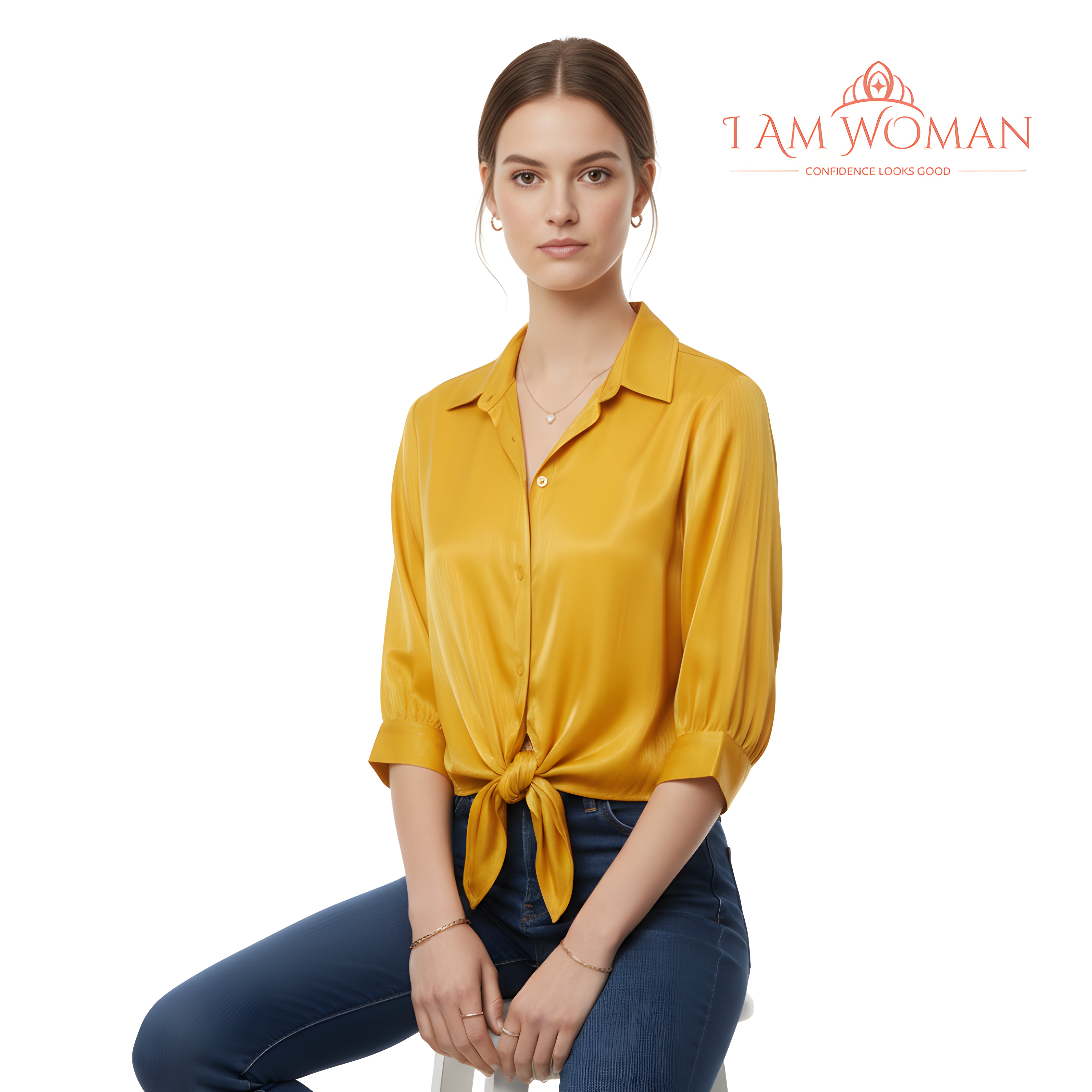 I Am Woman Mustard Yellow Knotted Blouse