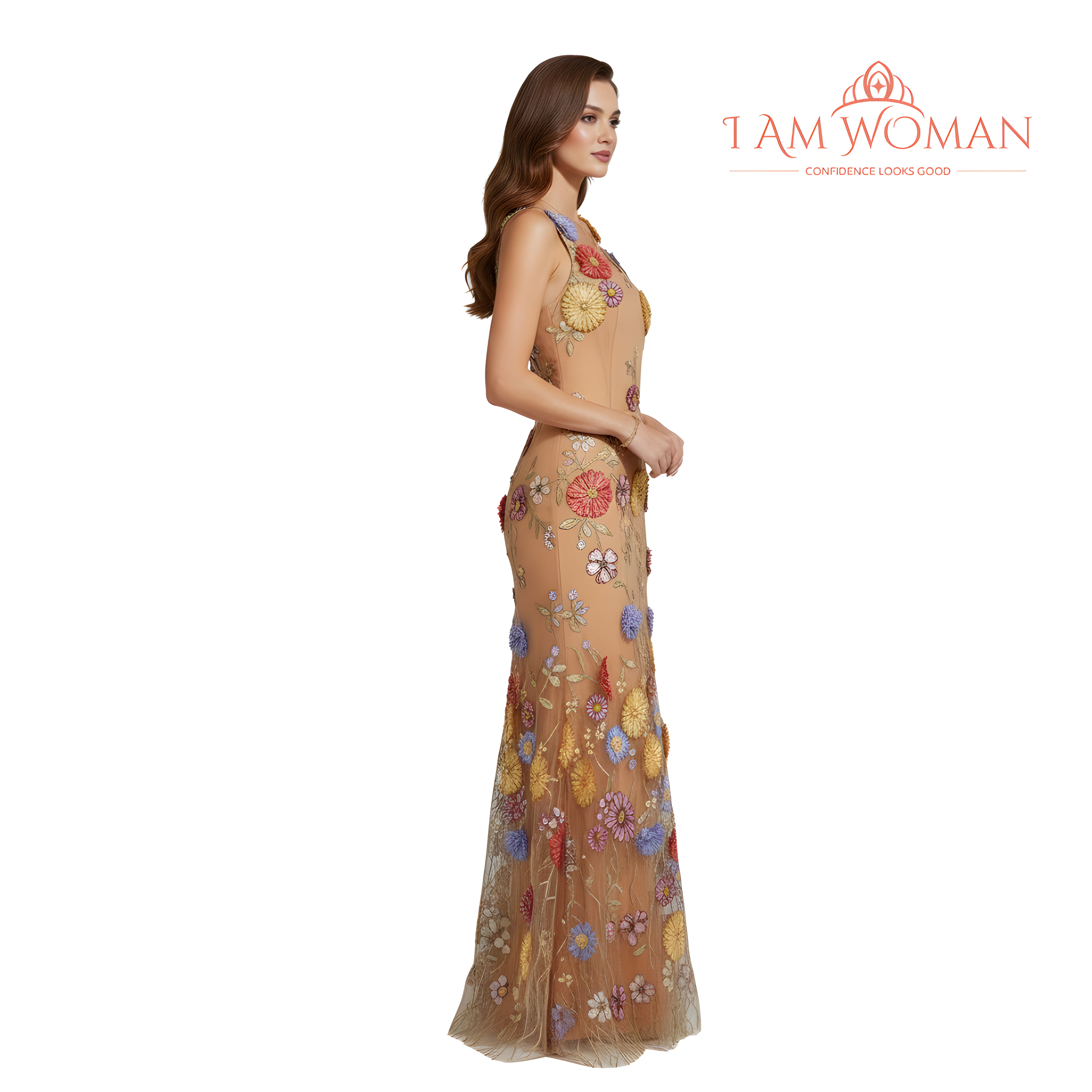 I Am Woman Beige Floral Maxi Dress