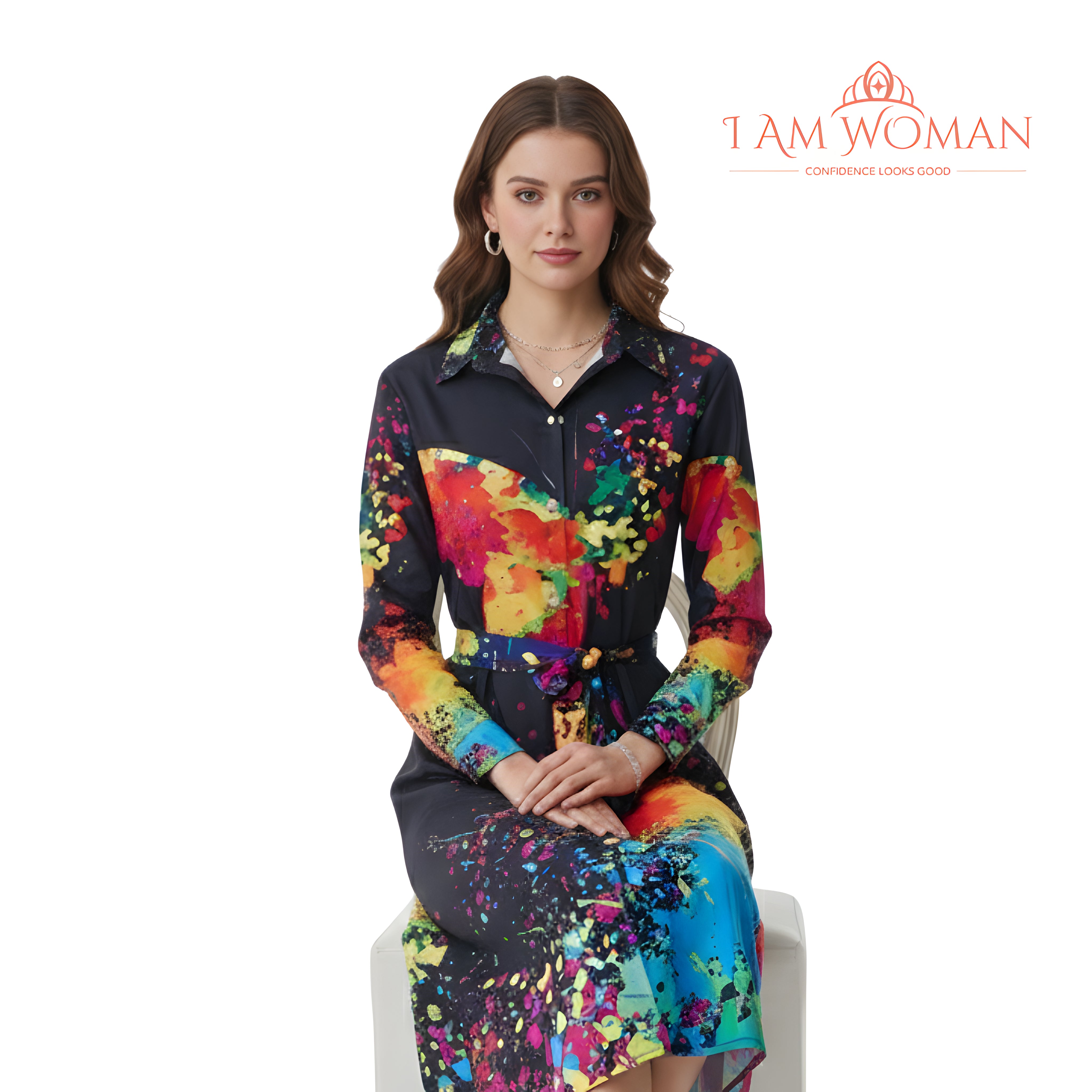 I Am Woman Black, Rainbow Splatter Paint, Butterfly Print Shirt
