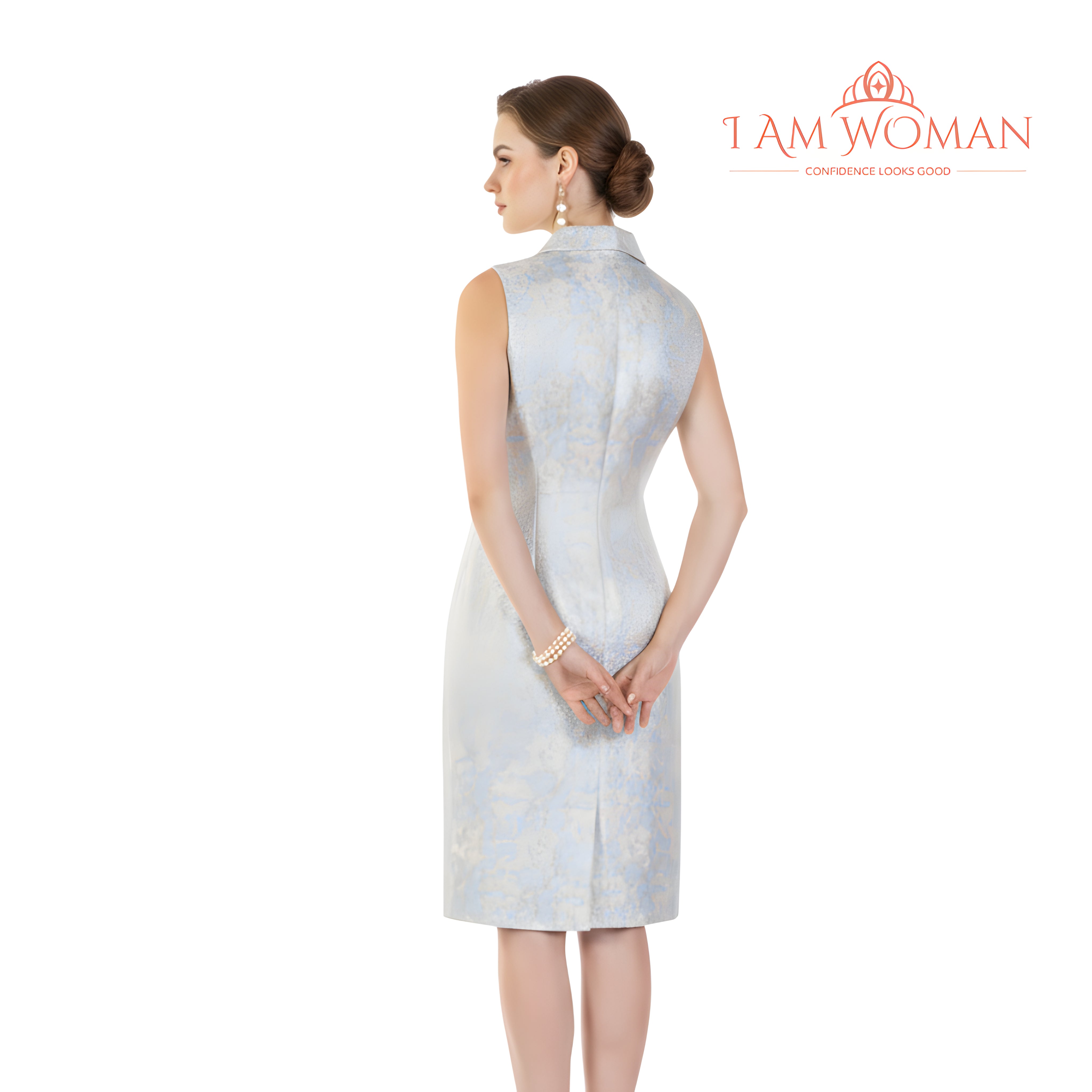 I Am Woman Silver White Sleeveless Sheath Dress