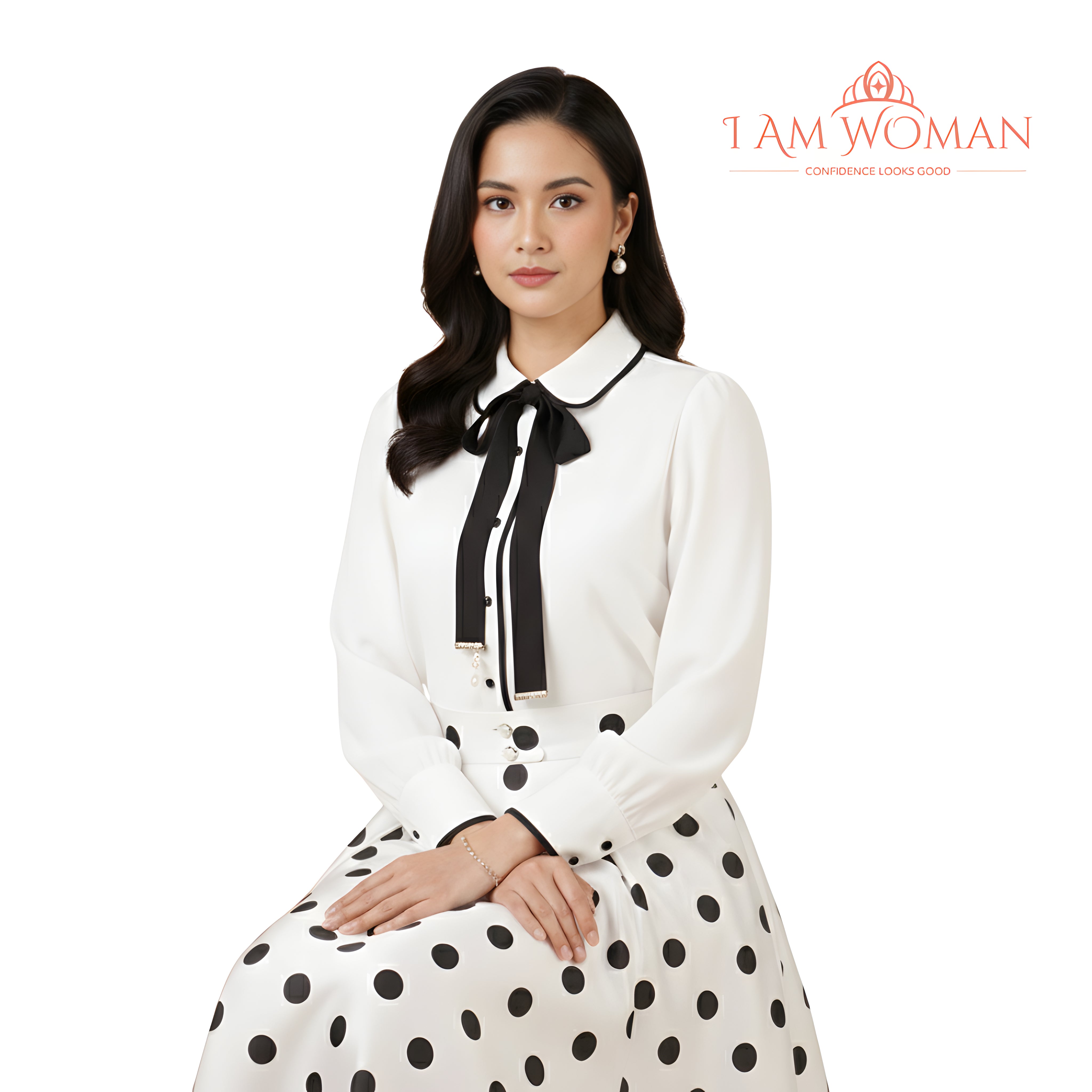I Am Woman White Blouse with Black Necktie