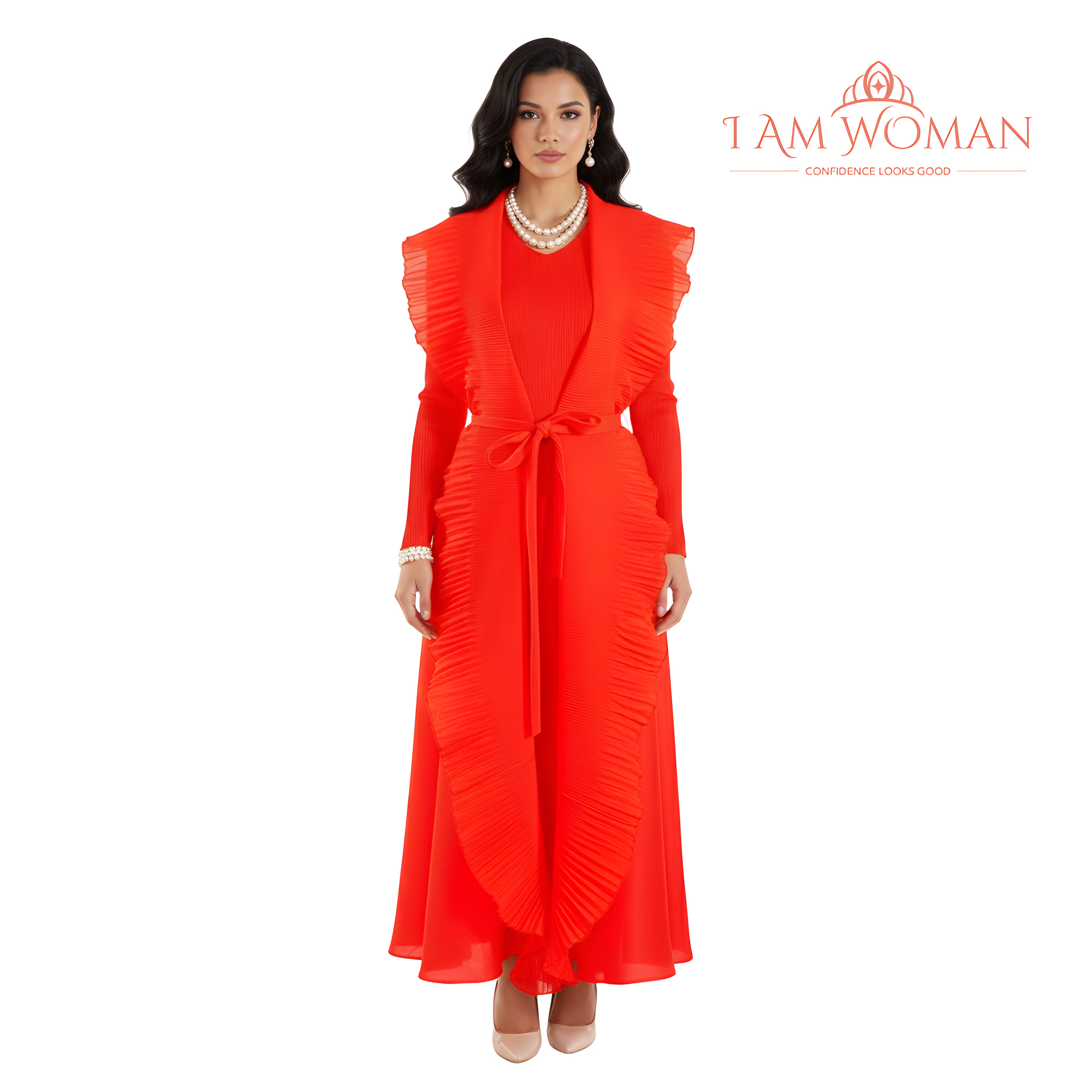 I Am Woman Red Ruffled Long Dress