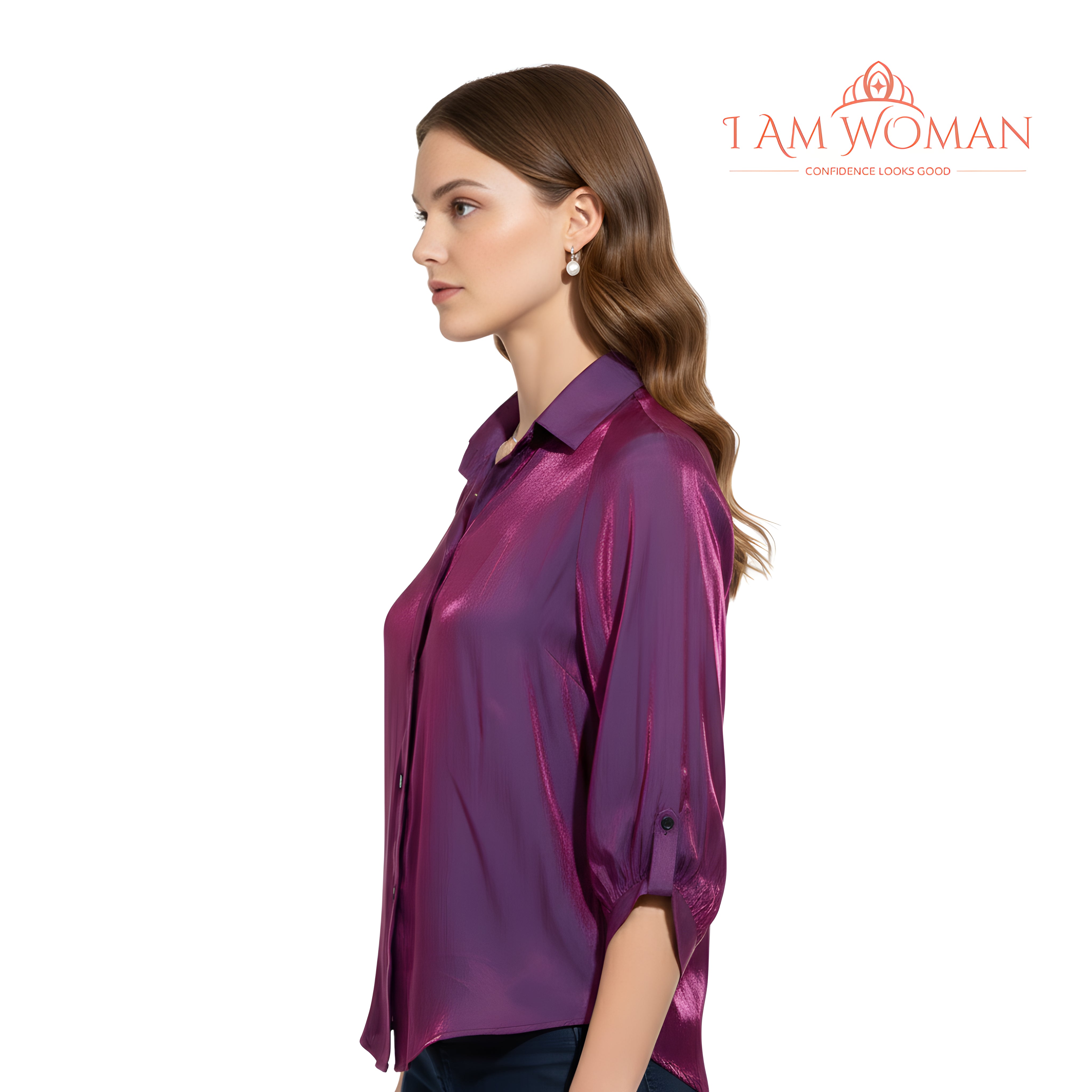 I Am Woman Purple Button-Down Blouse