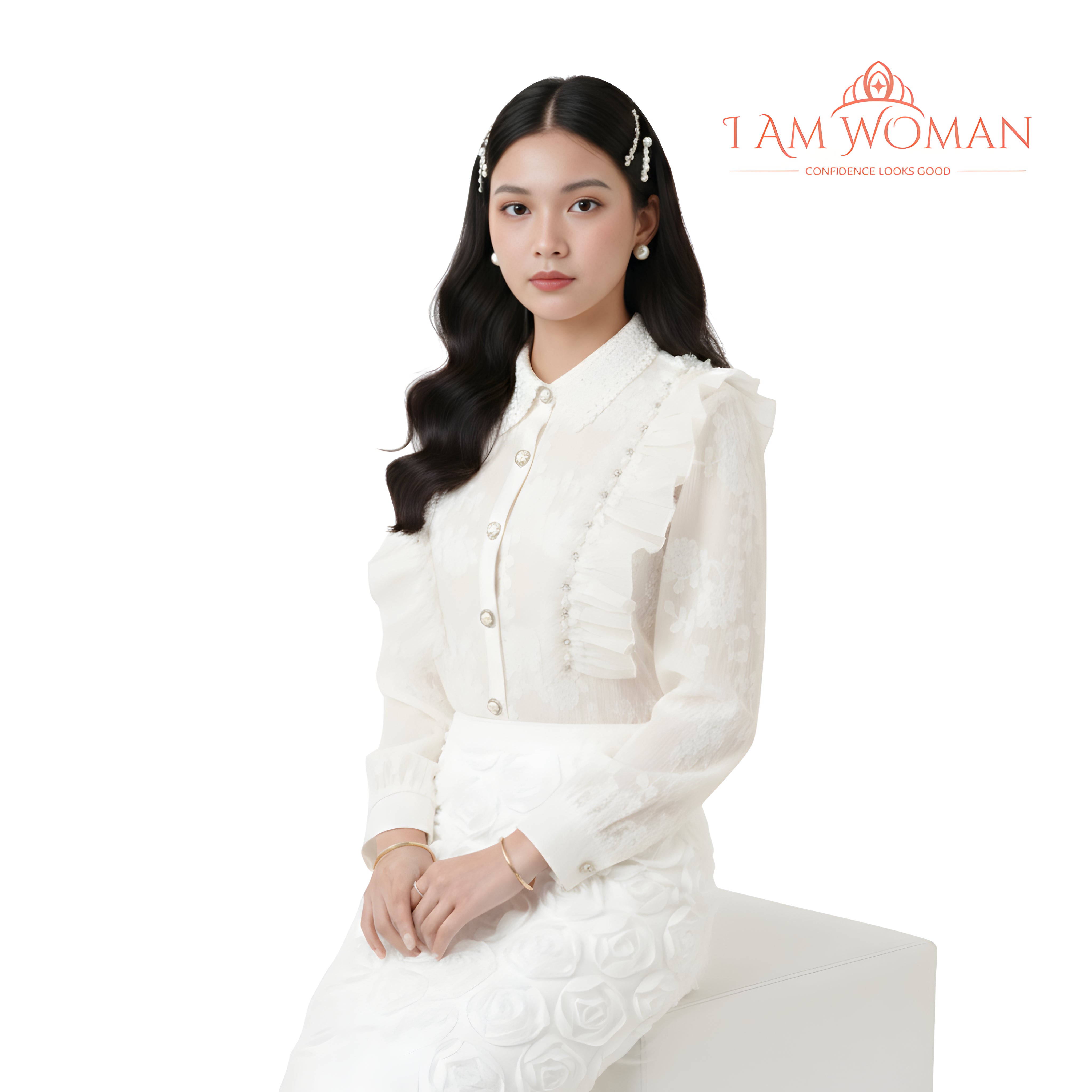 I Am Woman Ivory Lace Ruffled Long Sleeve Blouse