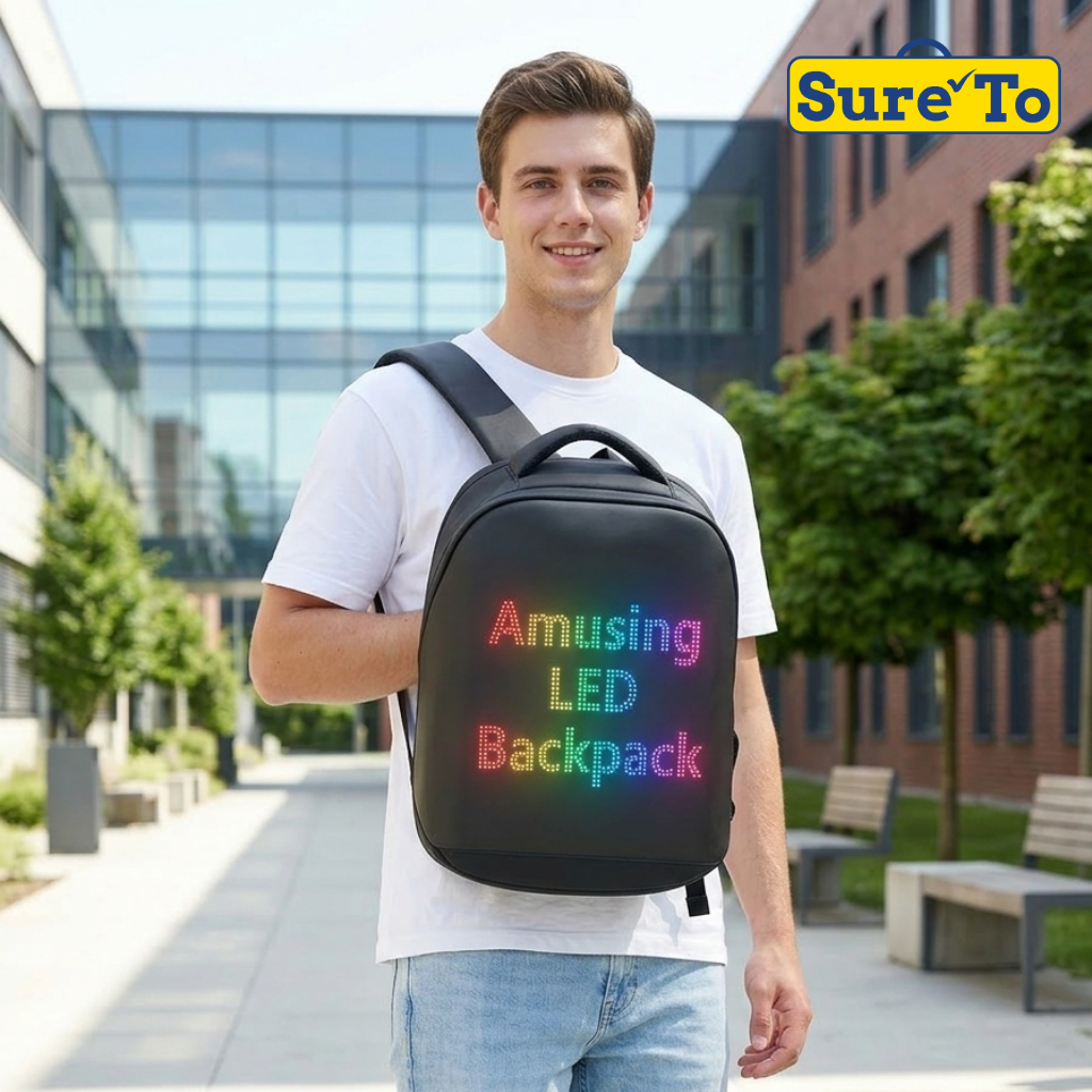 Sureto LED Backpack Nylon Plain Black T3