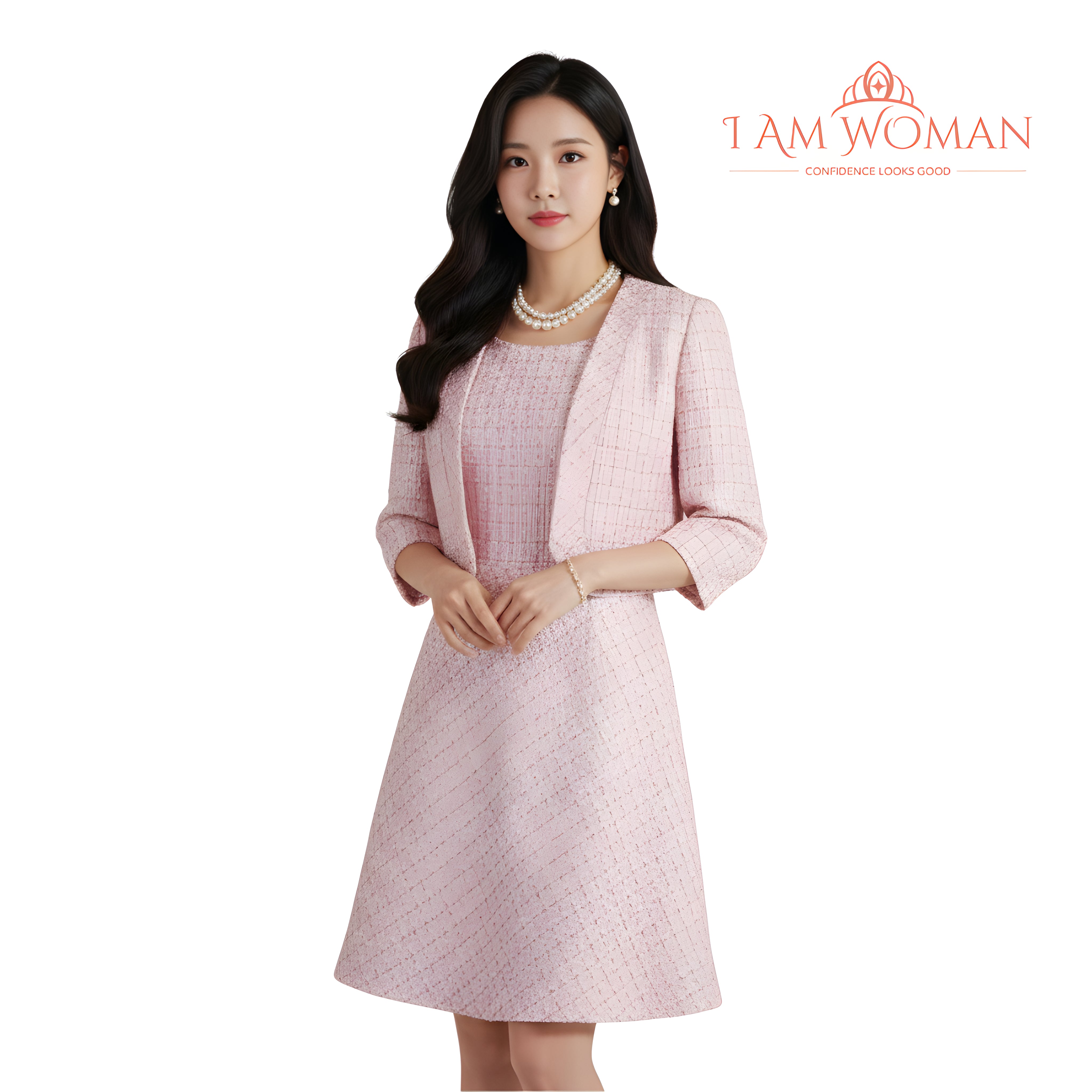 I Am Woman Pink Tweed Sleeveless Dress