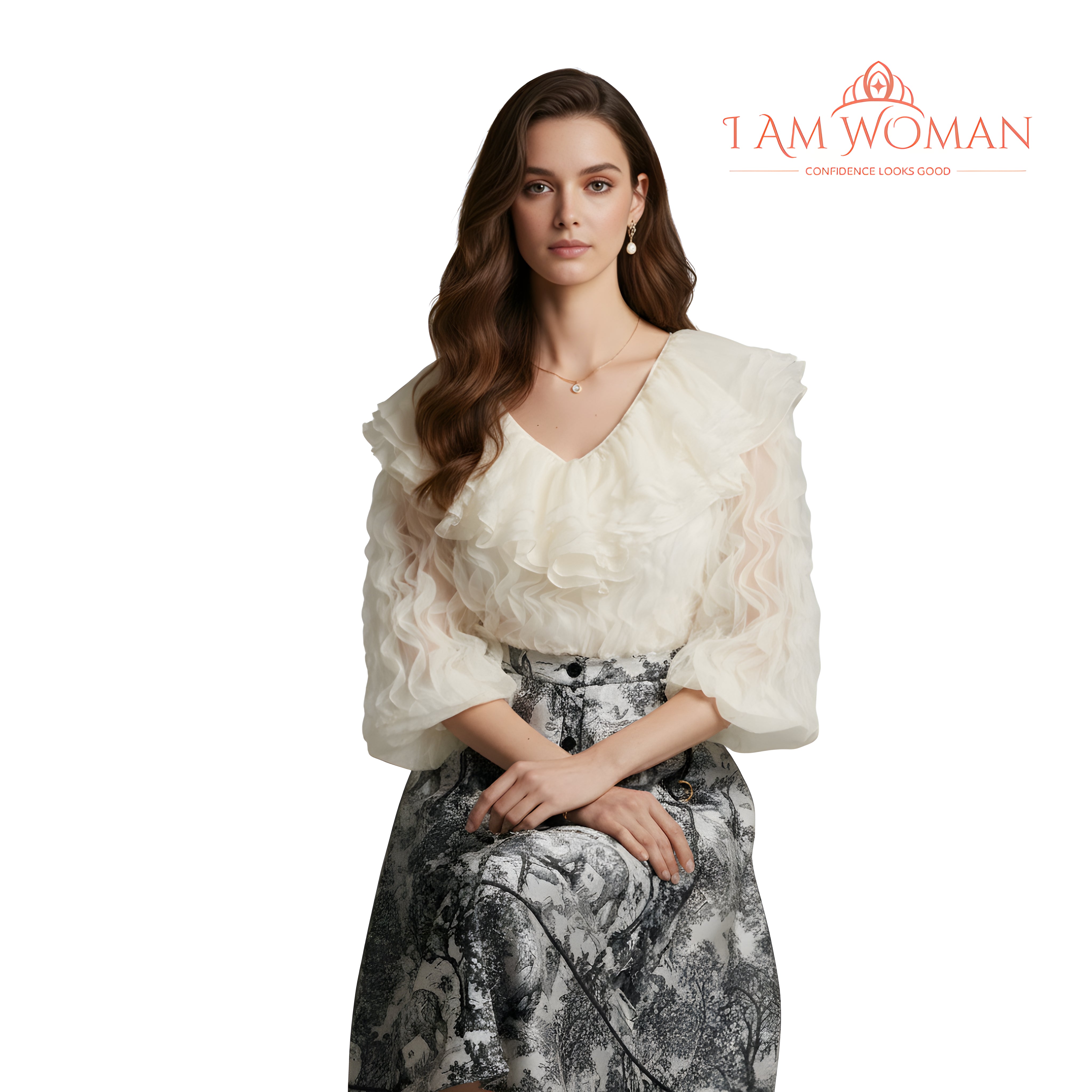 I Am Woman Off-White Button-Down Skirt with a Black and White Animal Print