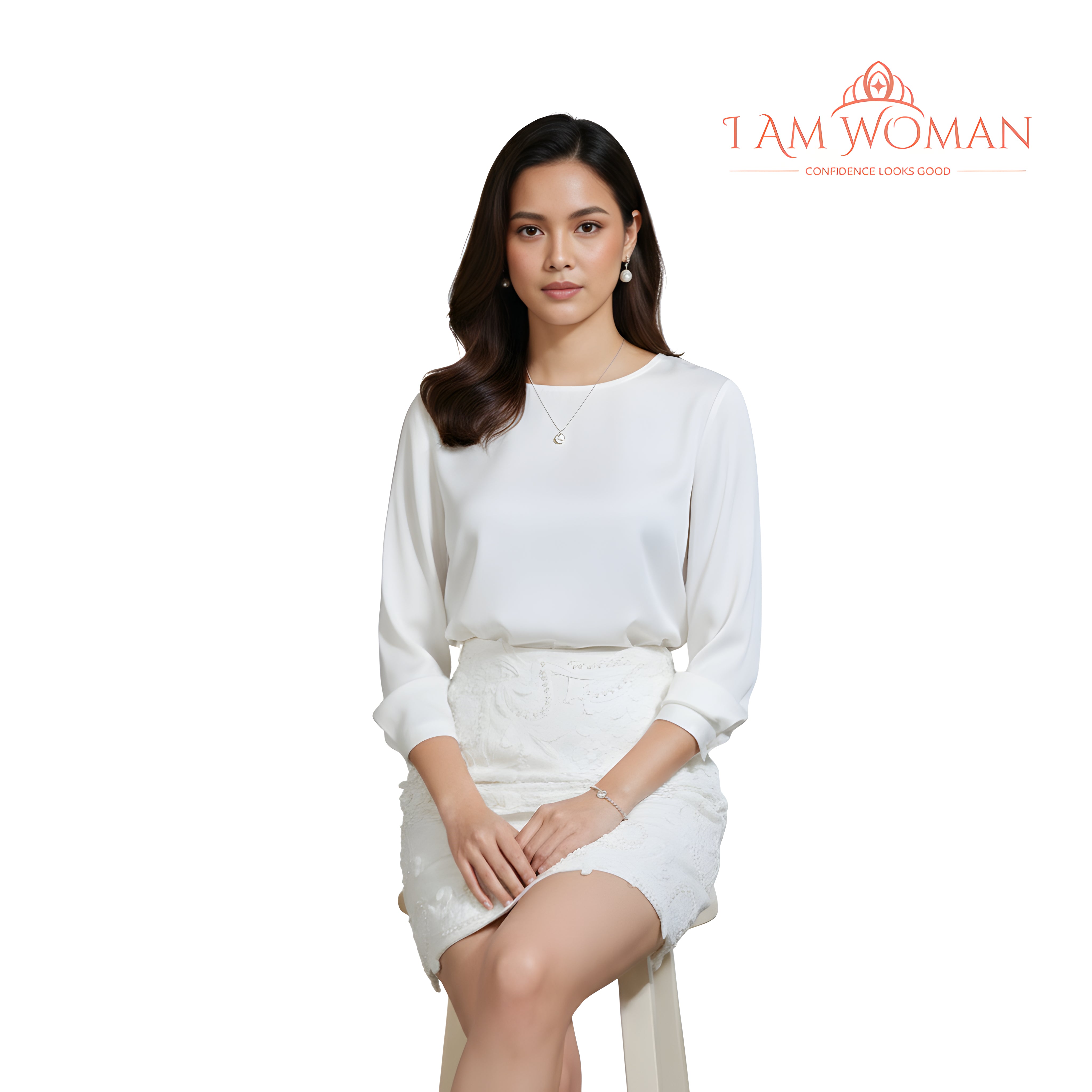 I Am Woman White, Beaded, Textured Skirt