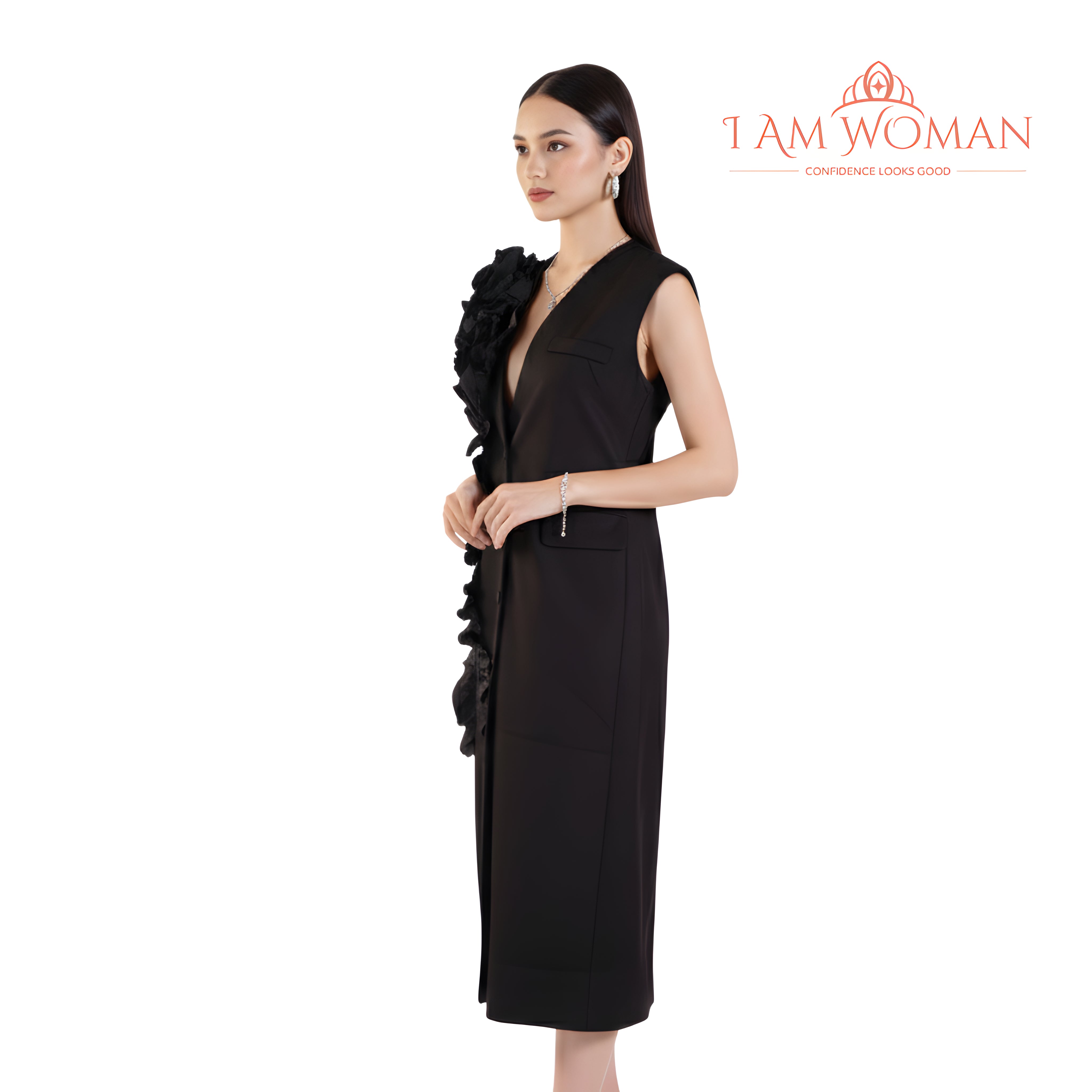 I Am Woman Black Cocktail Long Dress