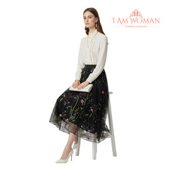 I Am Woman Black Floral Embroidered Tulle Skirt