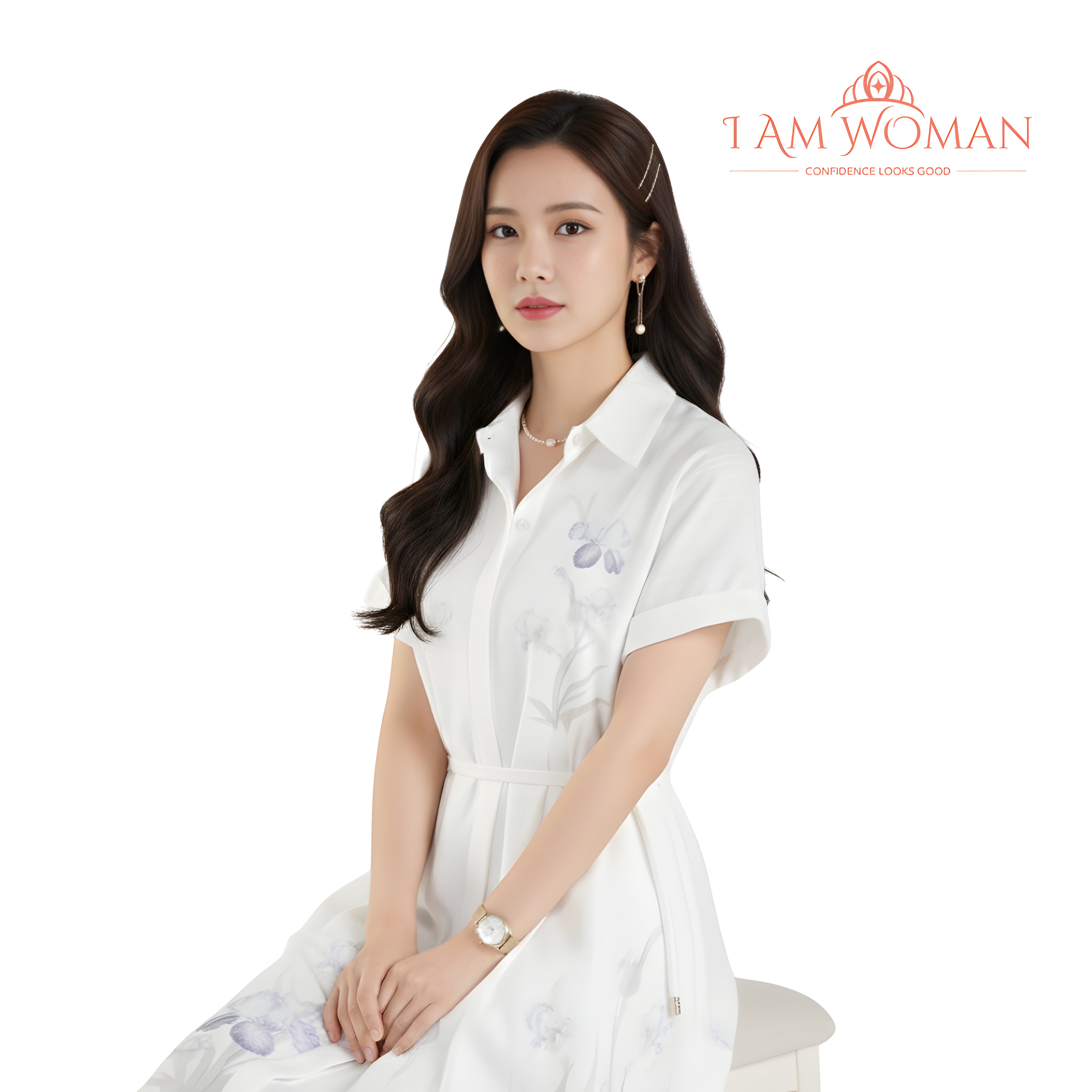 I Am Woman Soft White Floral Embroidered Shirt Dress