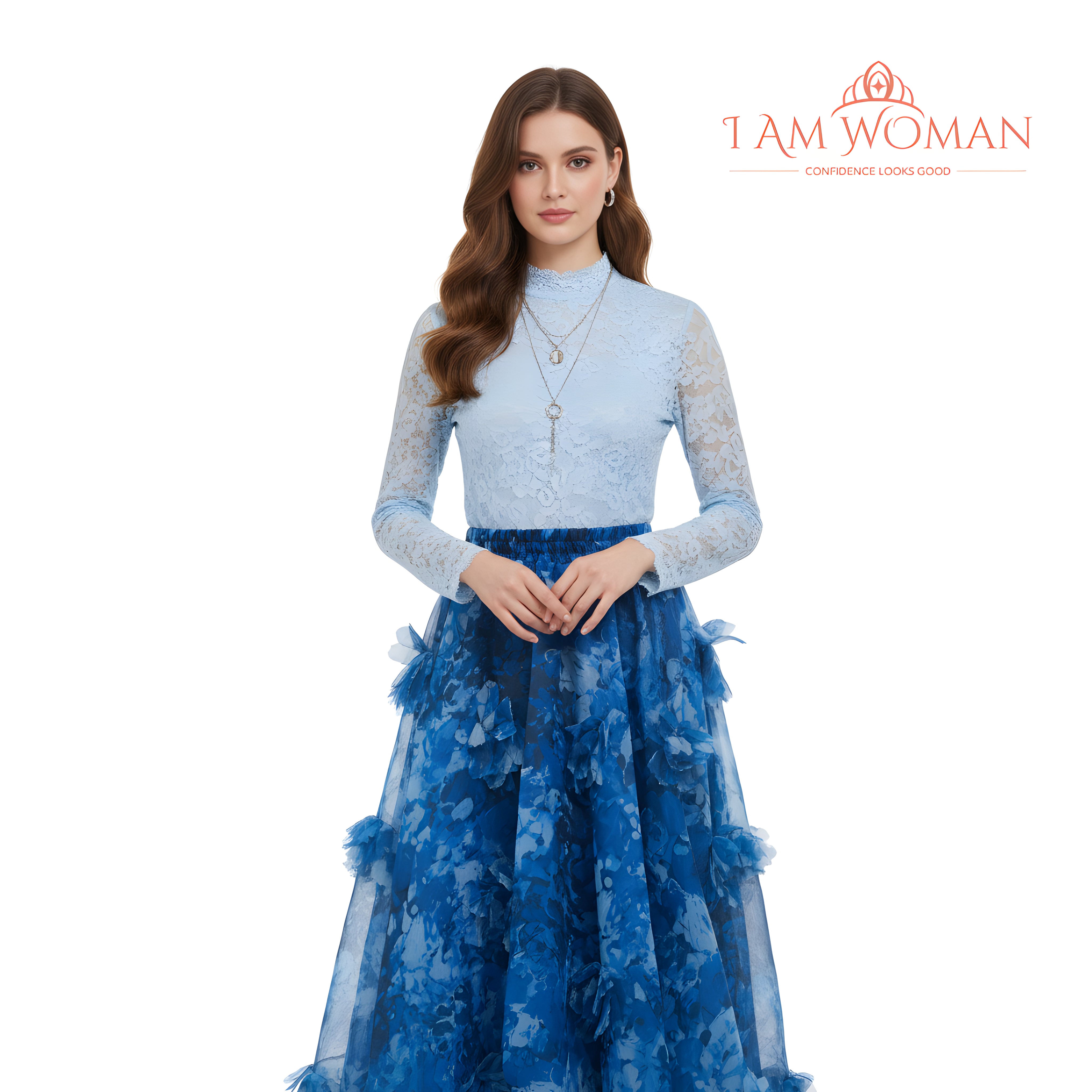 I Am Woman Blue Floral Print Tulle Skirt