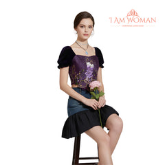 I Am Woman Purple Embroidered Velvet Top