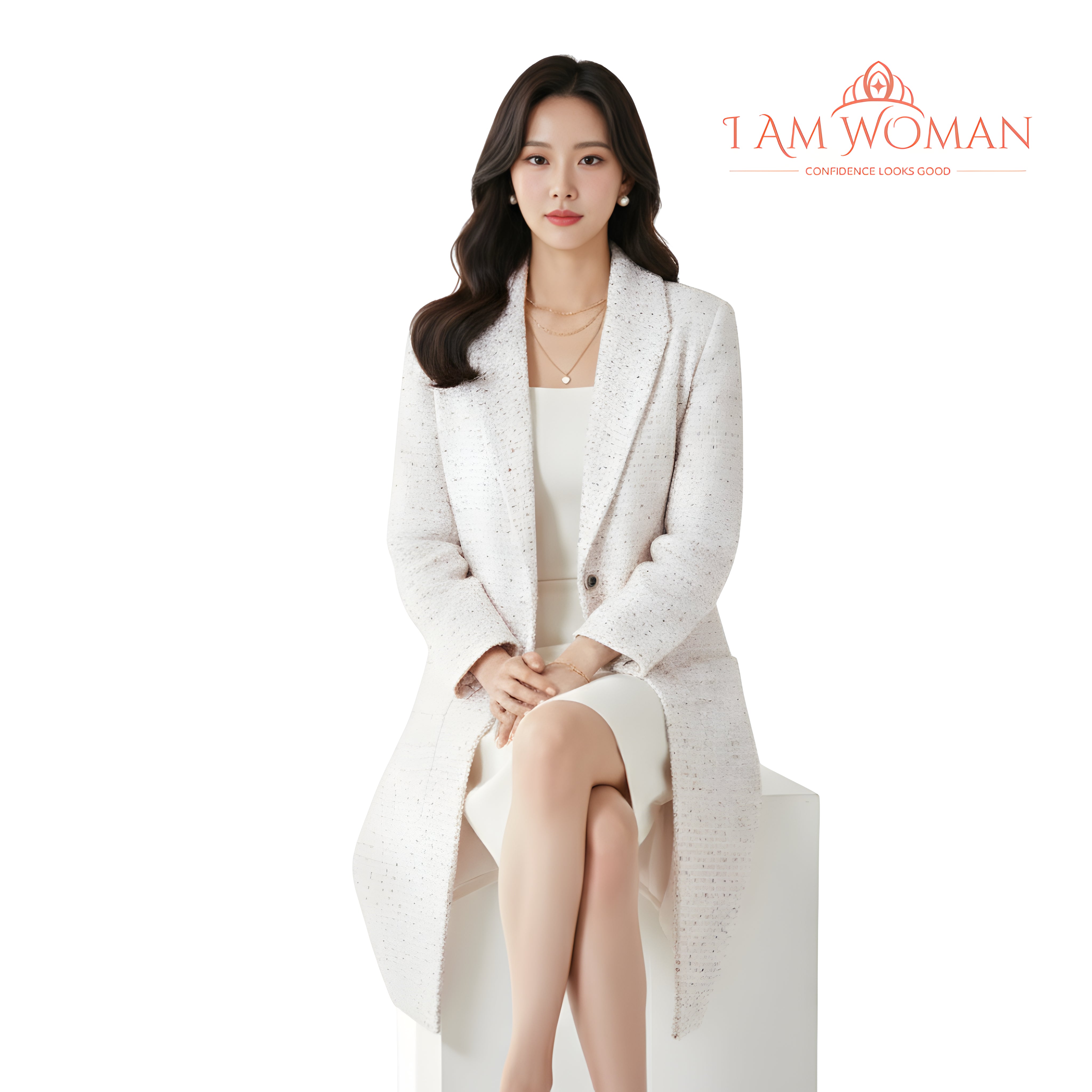 I Am Woman Off White Tweed Long Coat
