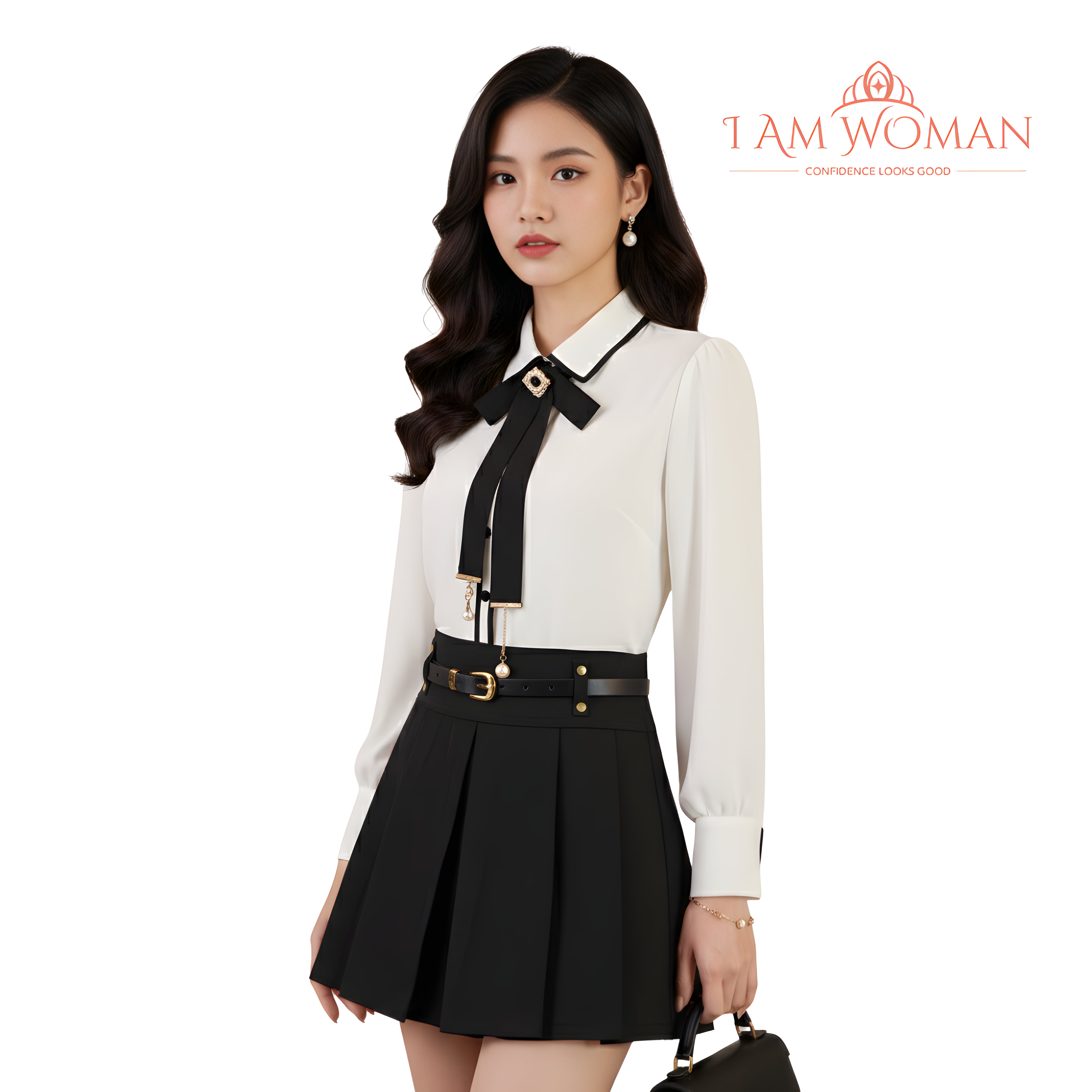 I Am Woman Black Pleated Mini Skirt with Belt