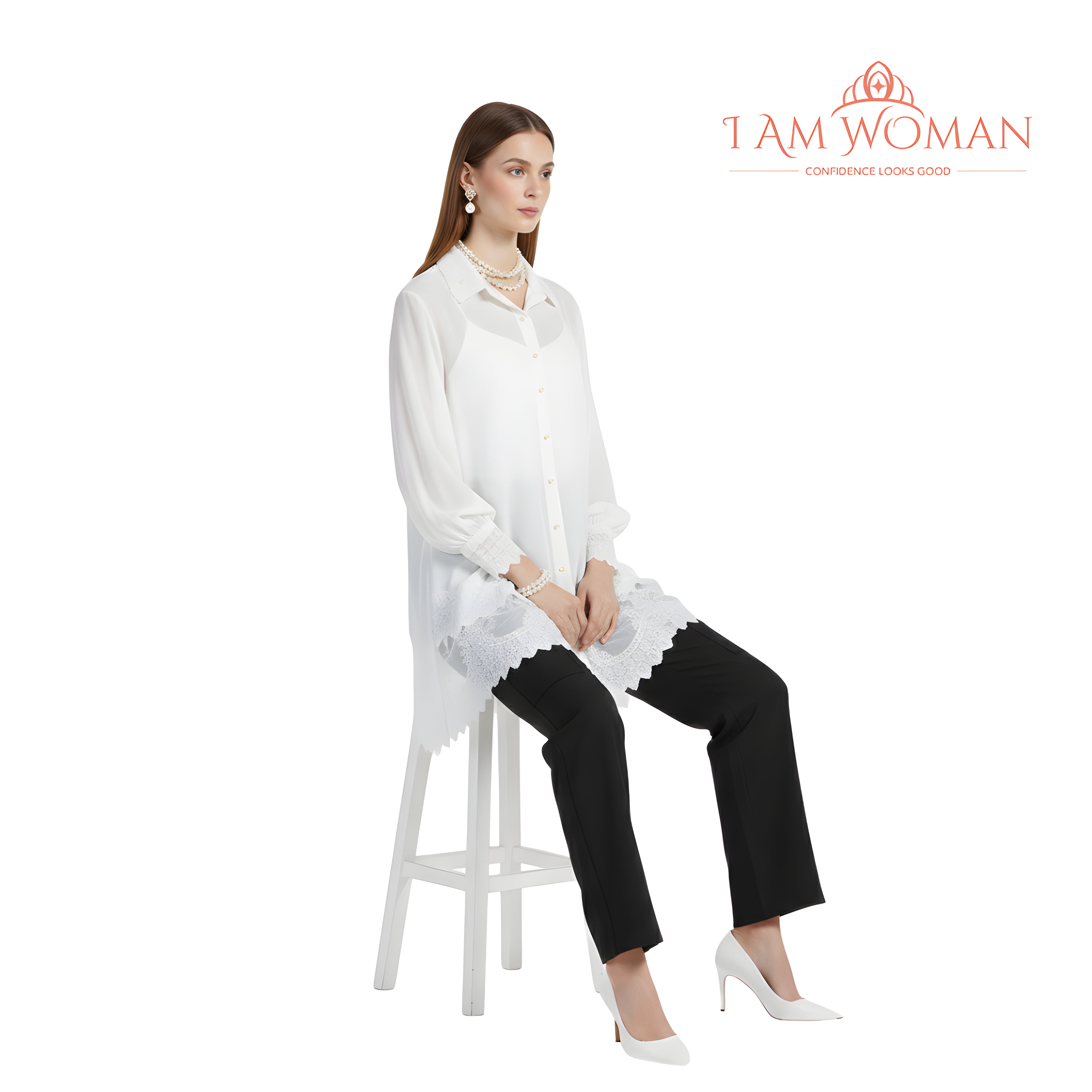 I Am Woman White Embroidered Barong Type Dress