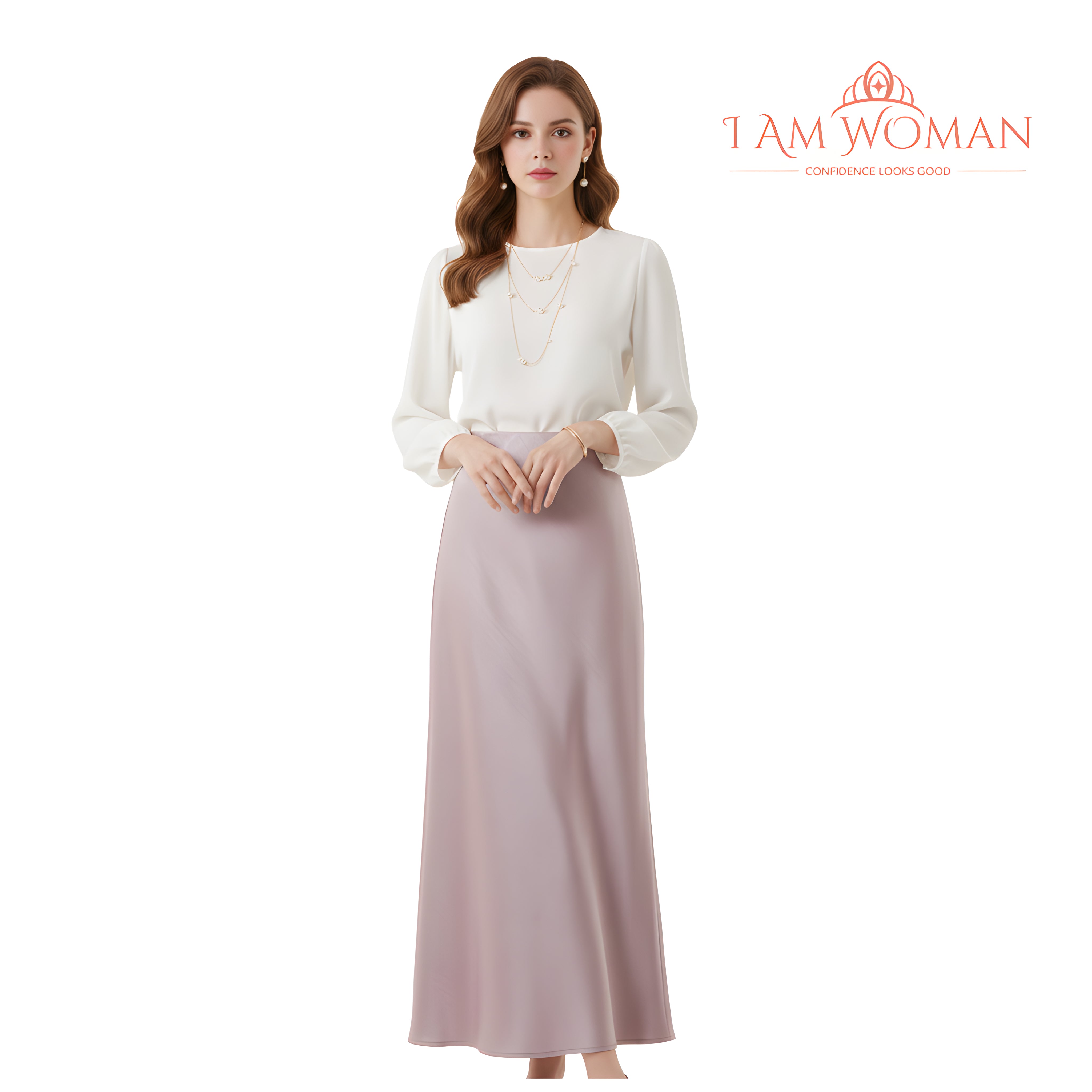 I Am Woman Blush Pink Satin A-Line Maxi Skirt