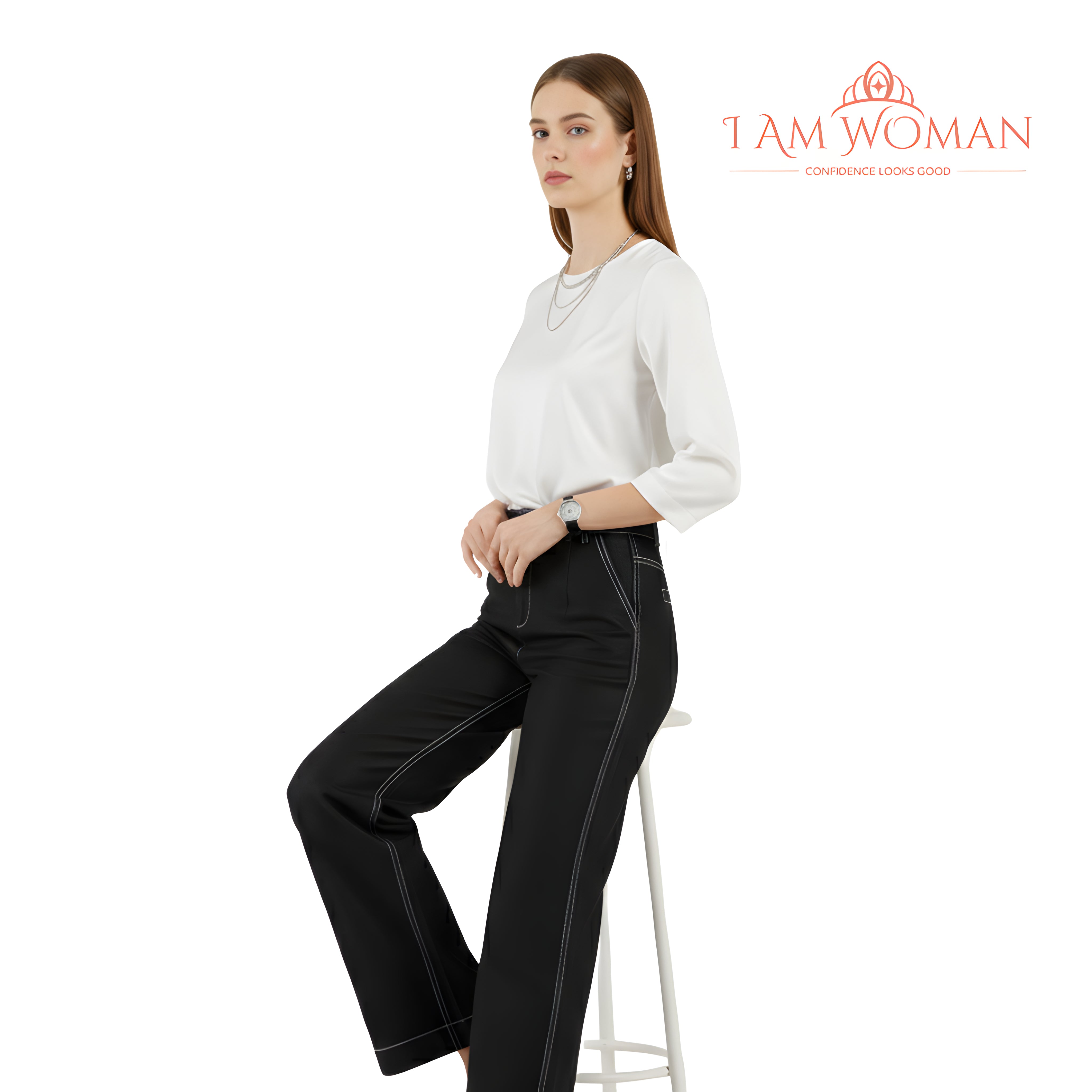 I Am Woman Black Denim Wide Leg Pants High-Waisted