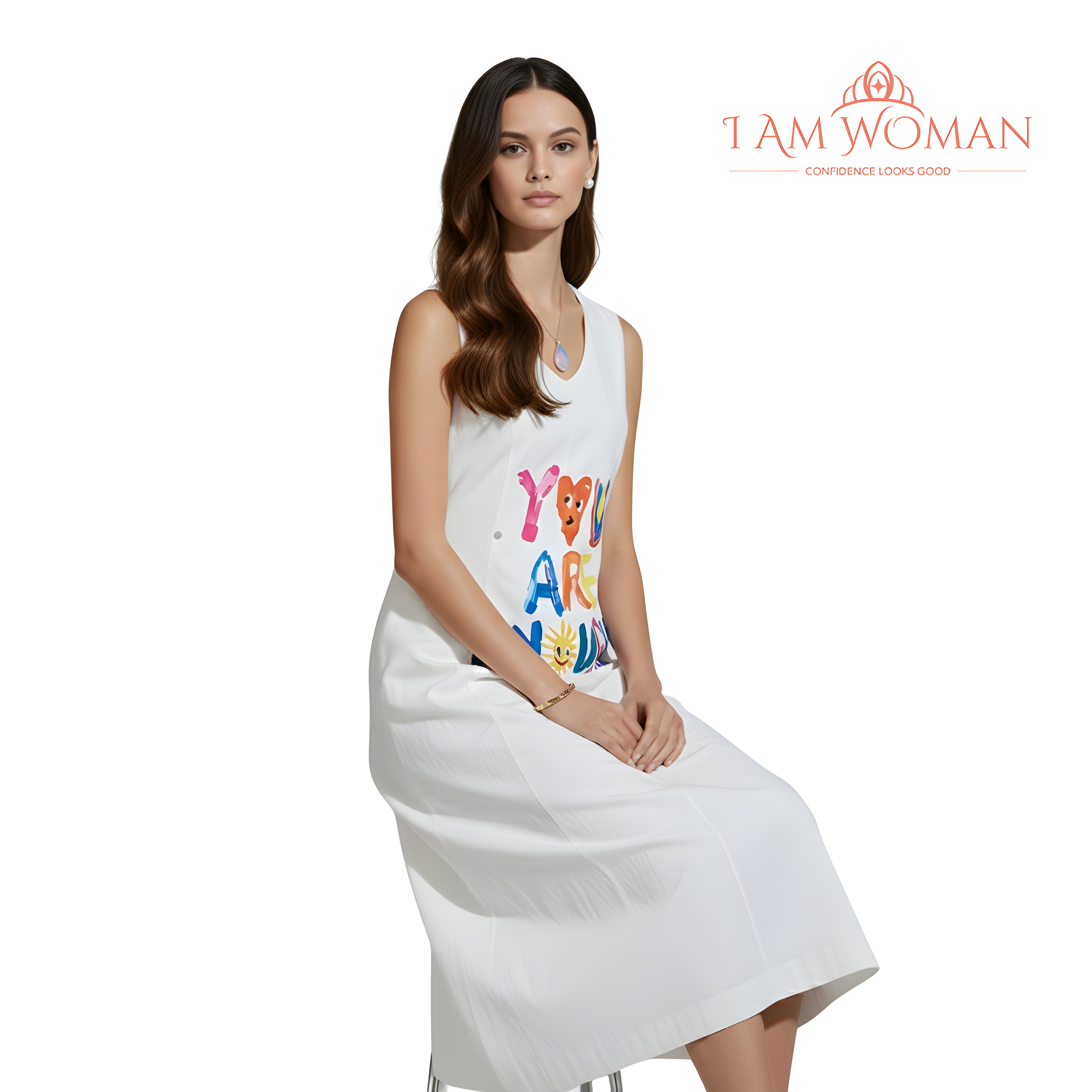 I Am Woman Off White "You Are Enough" Maxi Dress