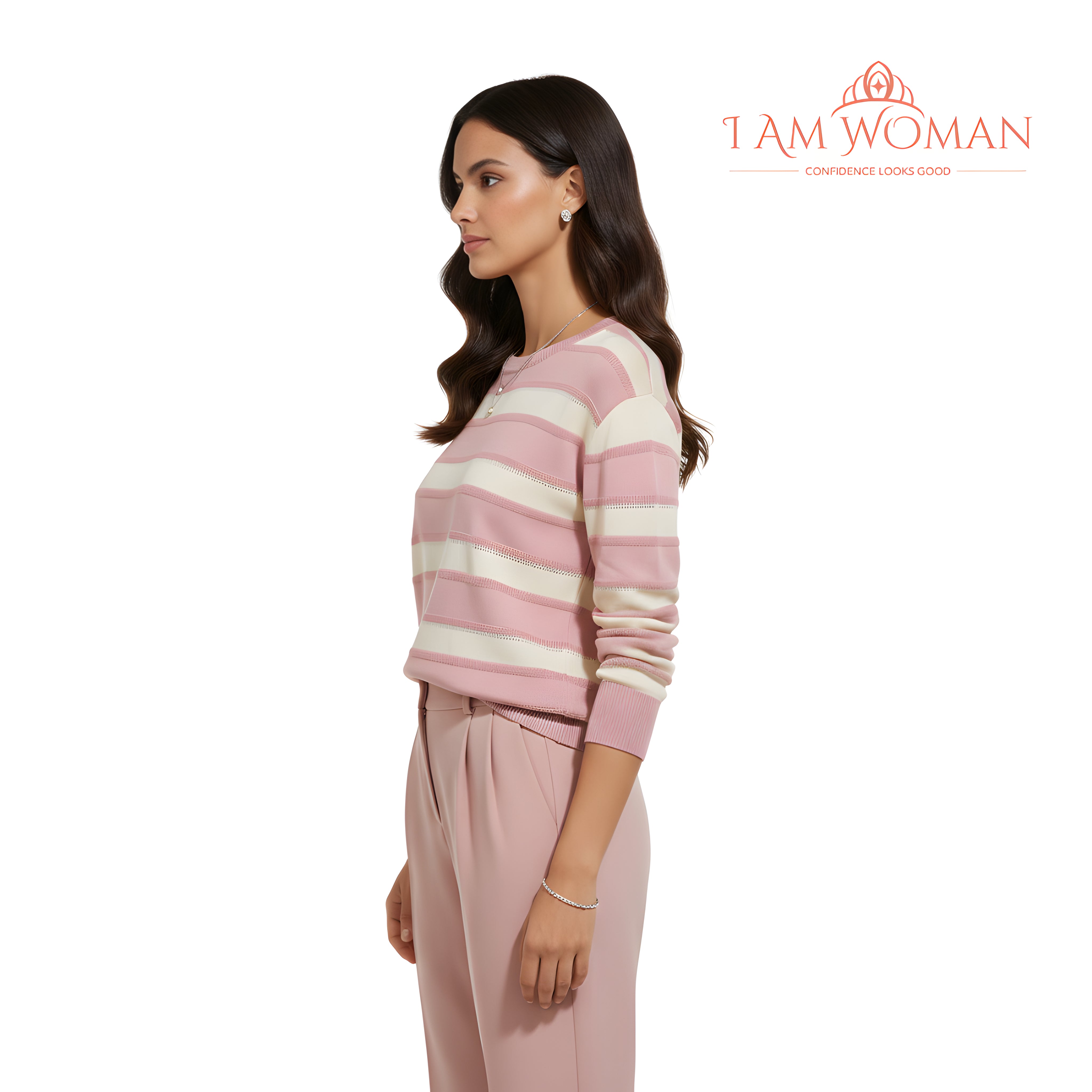 I Am Woman Pink and Beige Striped Sweater