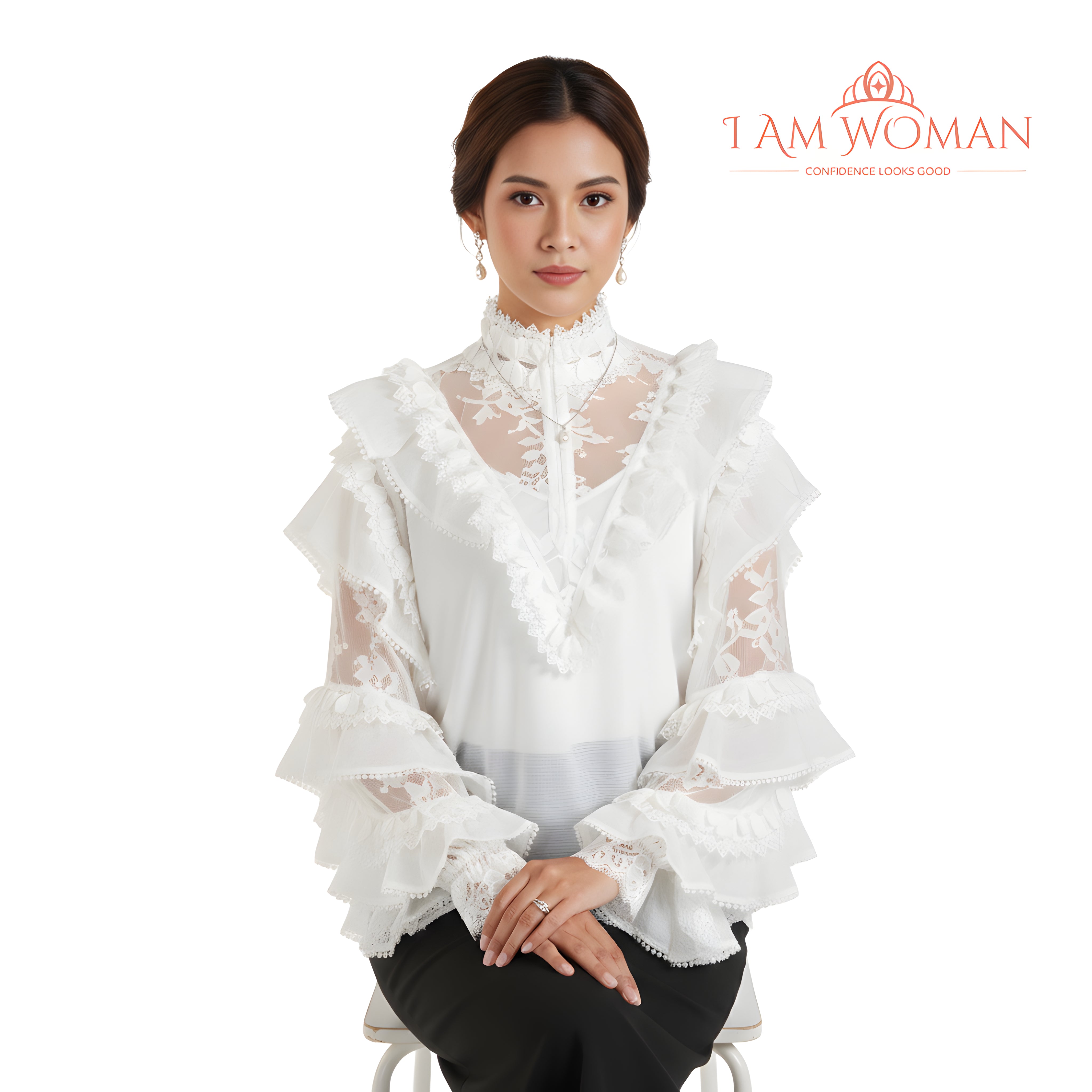 I Am Woman White, Romantic Lace Blouse